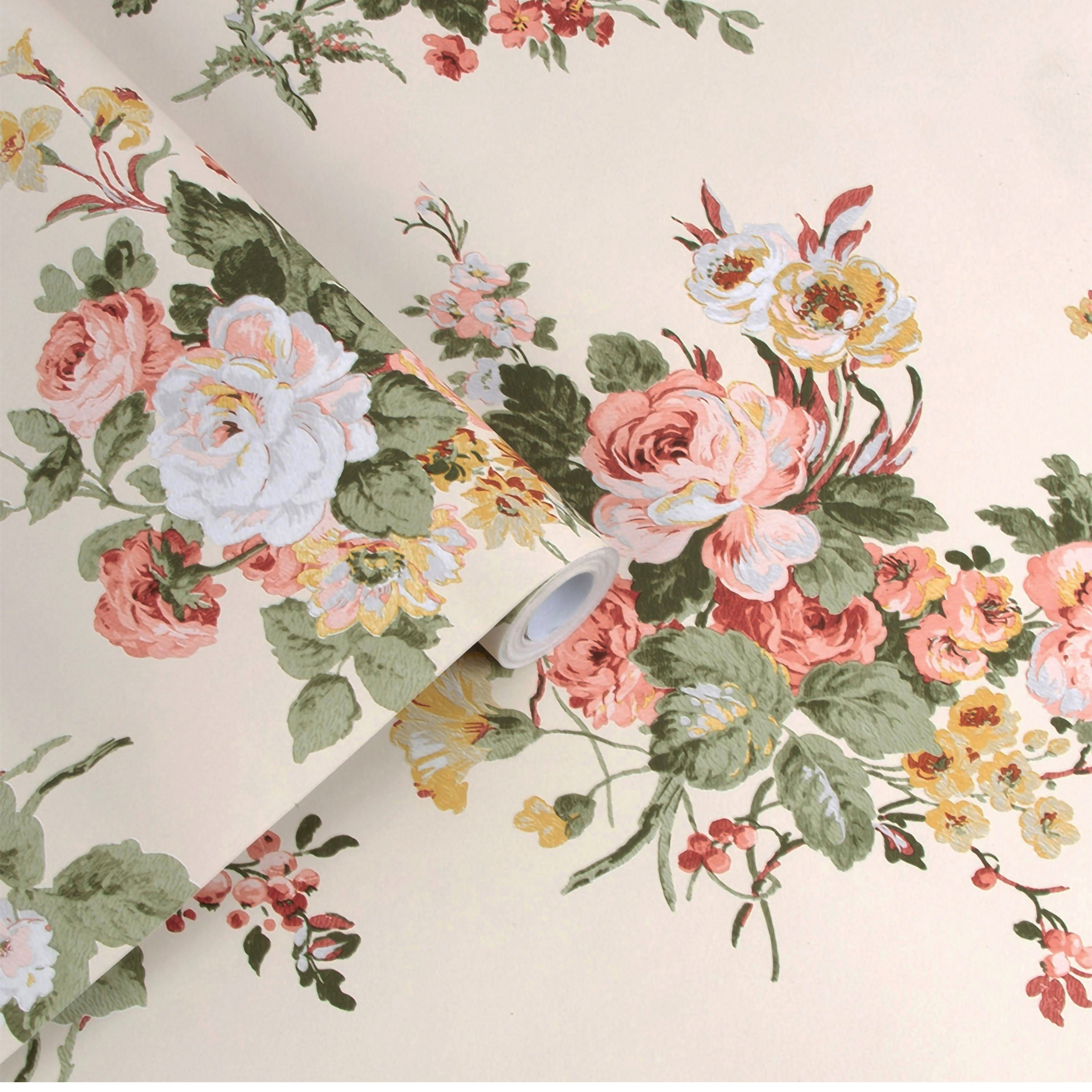 LAURA ASHLEY Vliestapete Laura Ashley Rosemore Pale Sable Vliestapete, glatt, geblümt, (1 St), Laura Ashley Rosemore Pale Sable Vliestapete