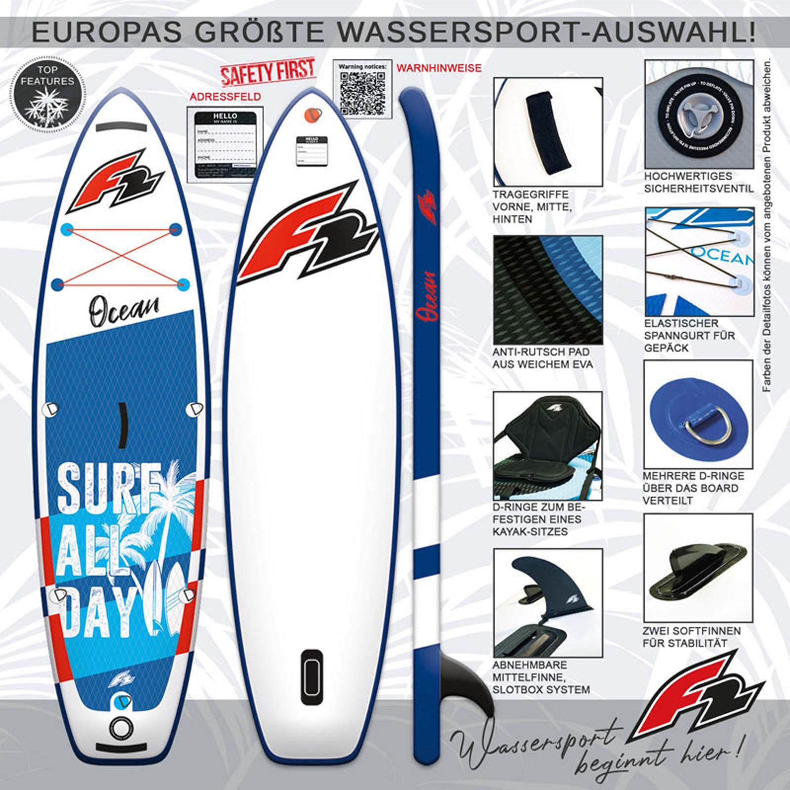 F2 SUP-Board F2 Junior SUP Stand Up Paddle Board Ocean Boy 9'2'' Blau, Stand up paddle board
