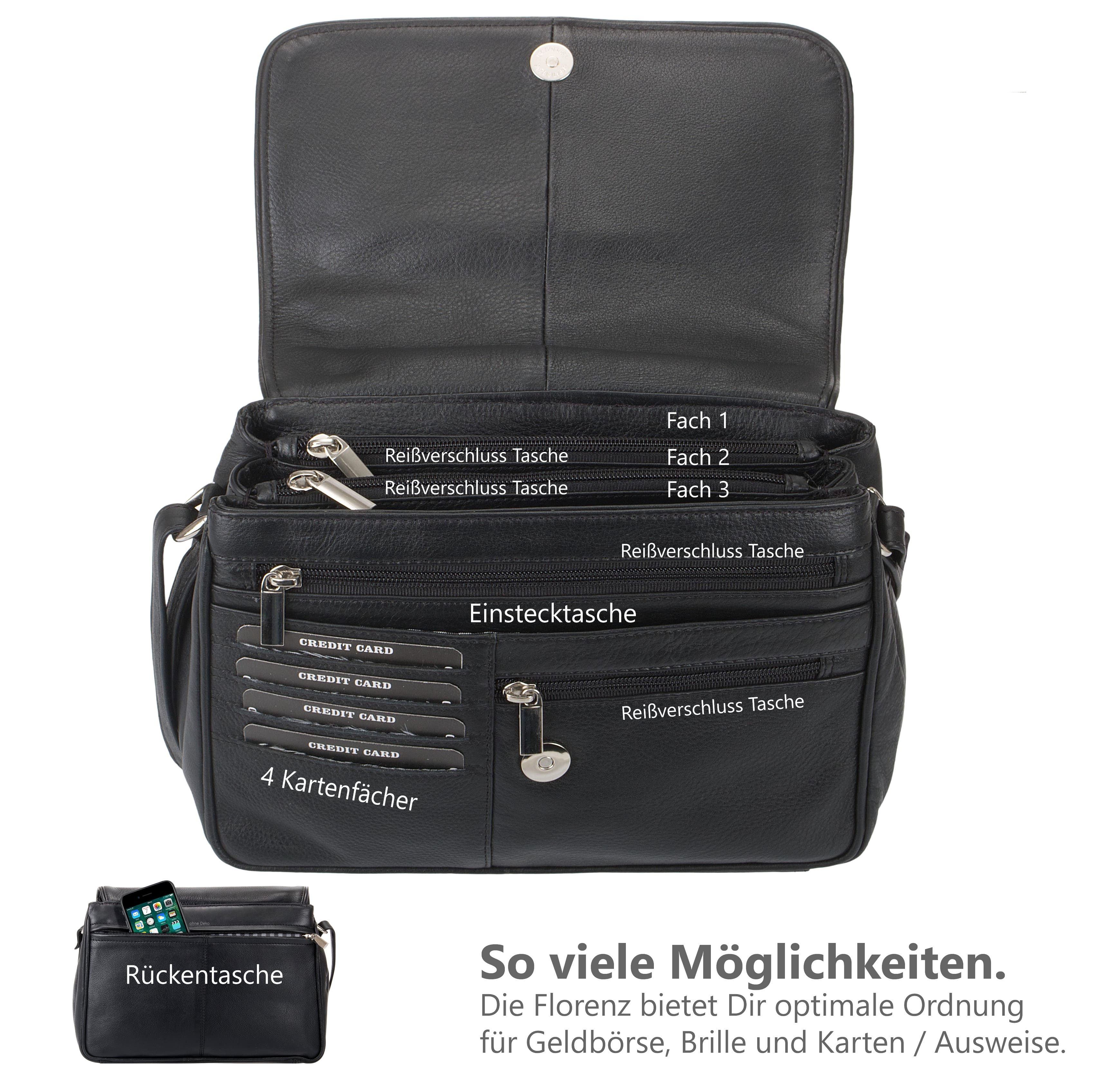 Alessandro Salvatore Handtasche Leder Damen mittel klein Lederhandtasche, Schultertasche Echtleder Damentasche Tasche Florenz 12975 + Etui – Bild 4 von 5