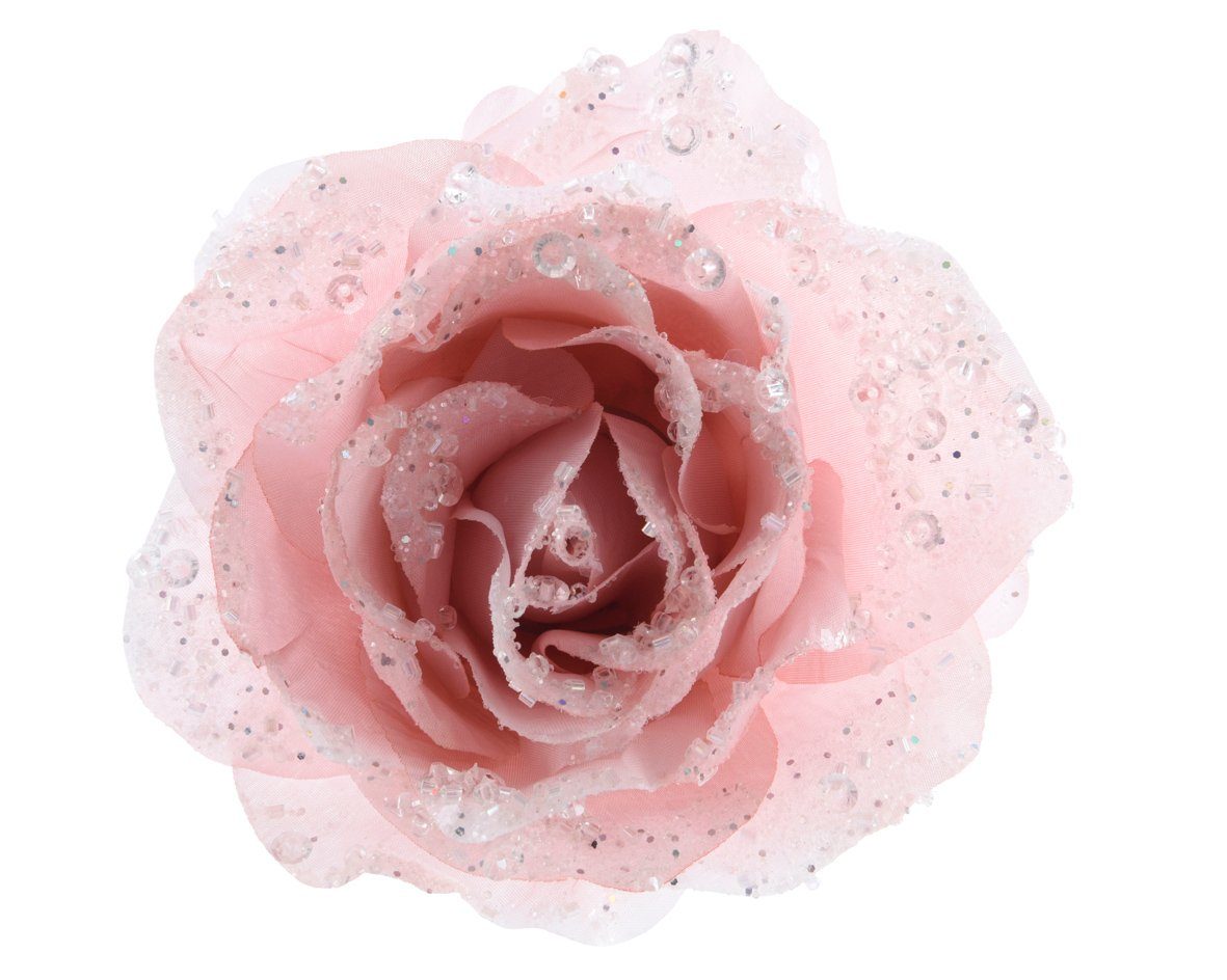 Decoris season decorations Weihnachtsbaumklammer, Kunstblumen Rose auf Clip 14cm rosa