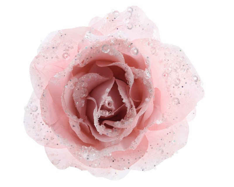 Decoris season decorations Weihnachtsbaumklammer, Kunstblumen Rose auf Clip 14cm rosa