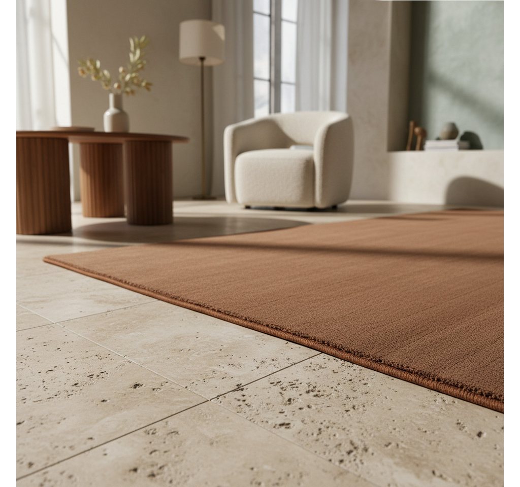KADIMA DESIGN Teppich LECH Wohnzimmer Waschbar Schlafzimmer Wohnzimmerteppich Esszimmer Uni, Läufer, Höhe: 9 mm, Braun, 60x110 cm, Modern Esszimmerteppich Fußbodenheizung Waschbar