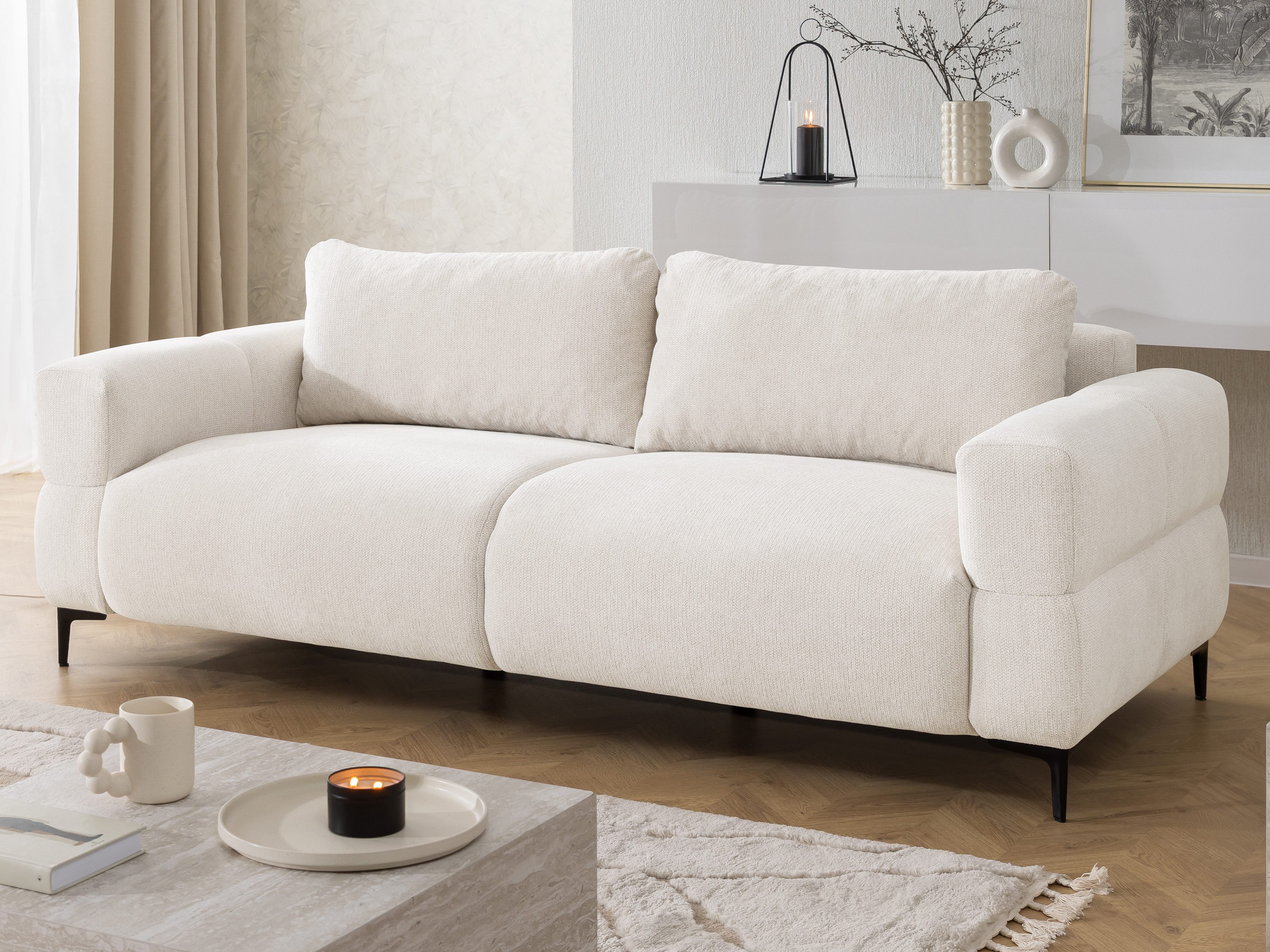 S-Style Möbel 3-Sitzer Sofa Cardea in Bubble-Optik aus weichem Strukturstoff, mit Wellenfederung und hohem Sitzkomfort
