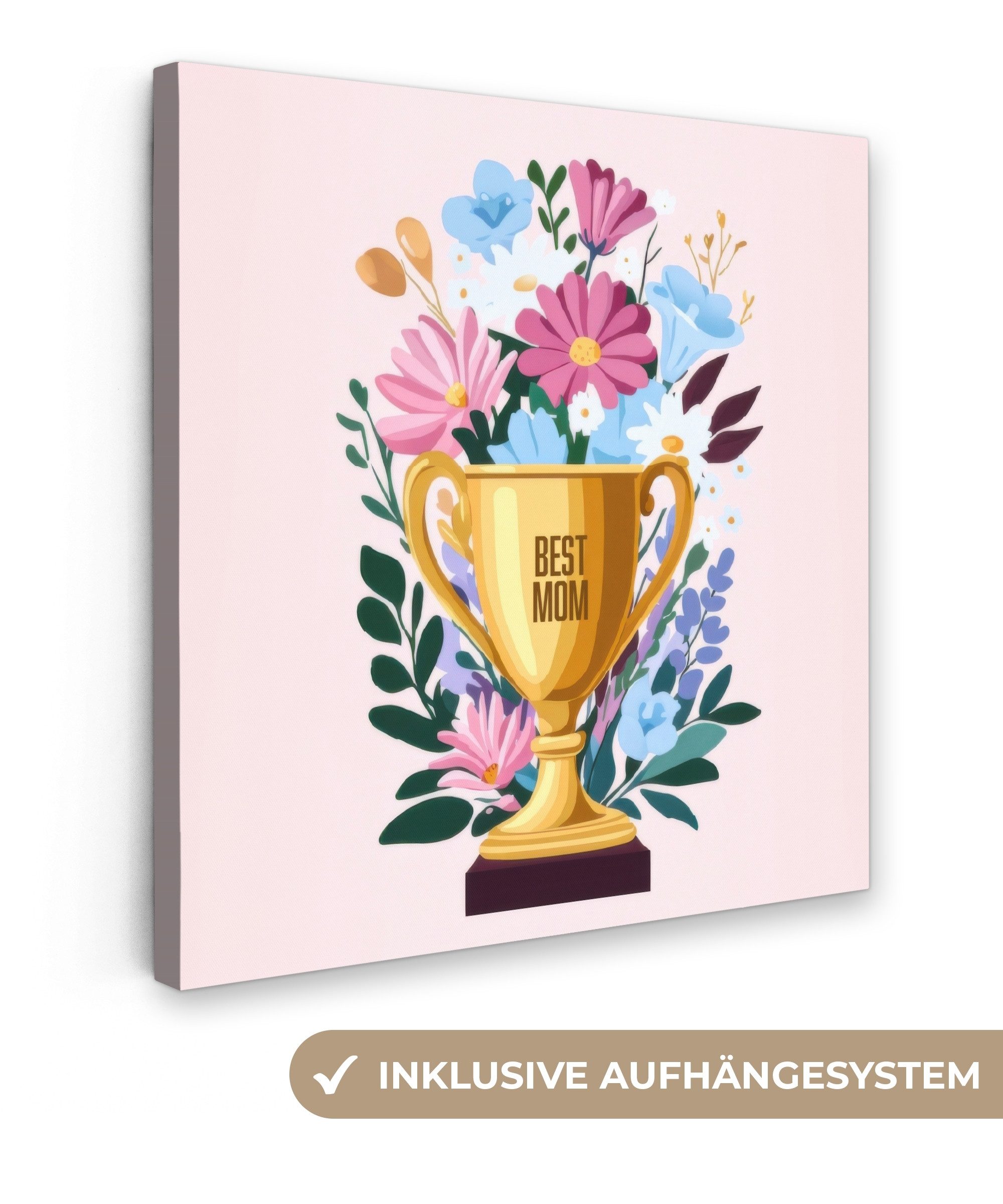OneMillionCanvasses® Leinwandbild Trophäe - Beste Mutter - Blumen - Bunt, Fotodruck (1 St), Wandbild, Deko Schlafzimmer Wohnzimmer Flur 20x20 cm