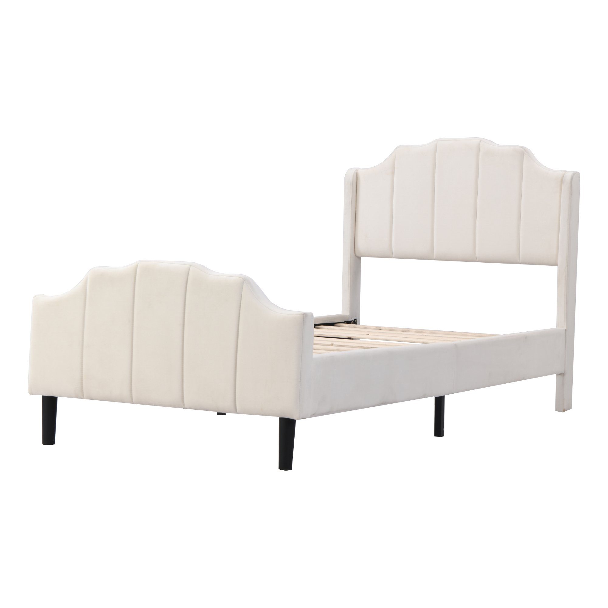 Polsterbett (Einzelbett 90 x 200 cm mit Kopfteil und Lattenrost), Jugendbett mit Gepolstertes Kopfteil, Bezug aus Samt