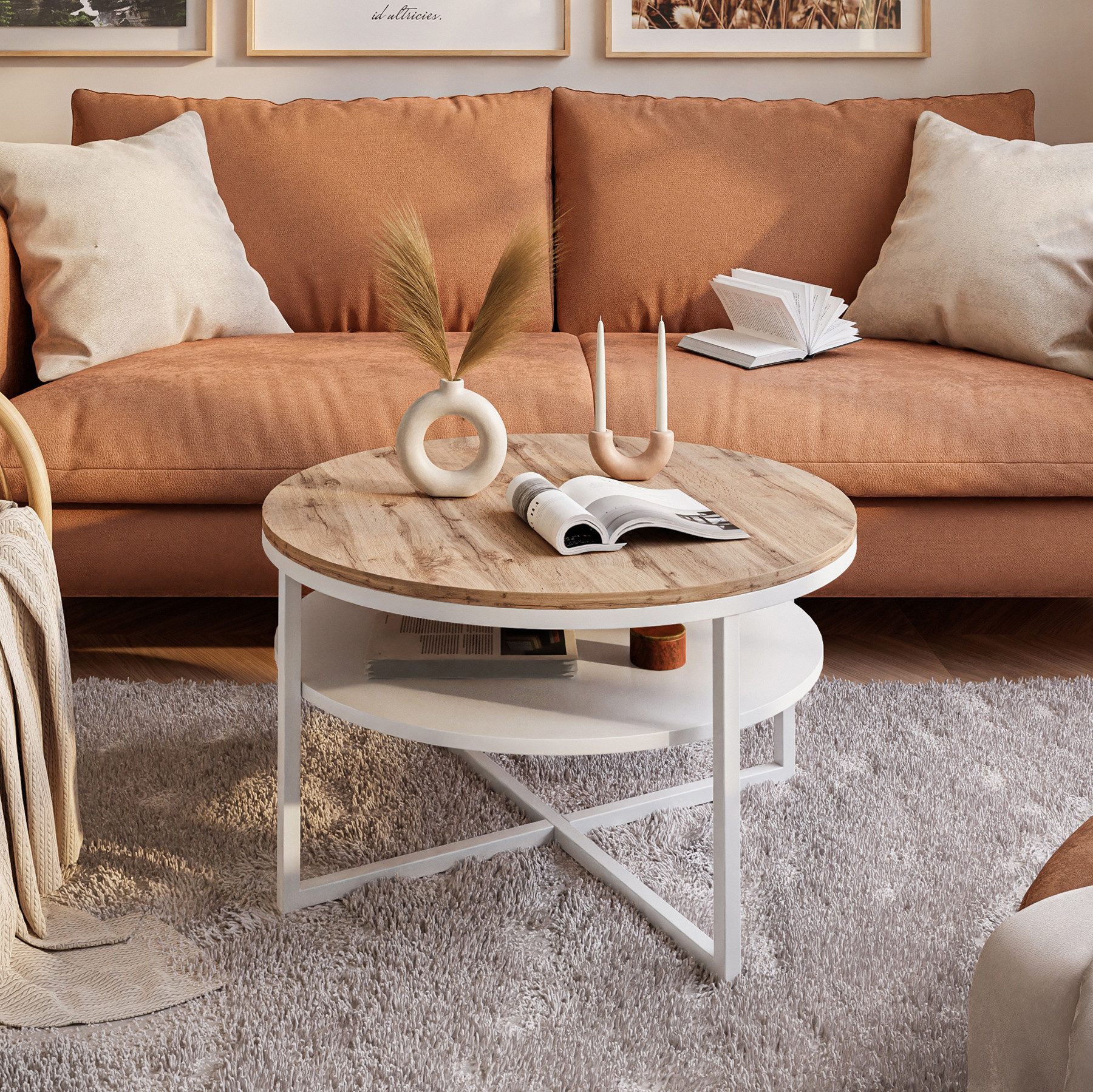 Lookway Couchtisch CIRI-X LOFT mit Ablage (1 Tisch), Durchmesser: ⌀ 70 cm