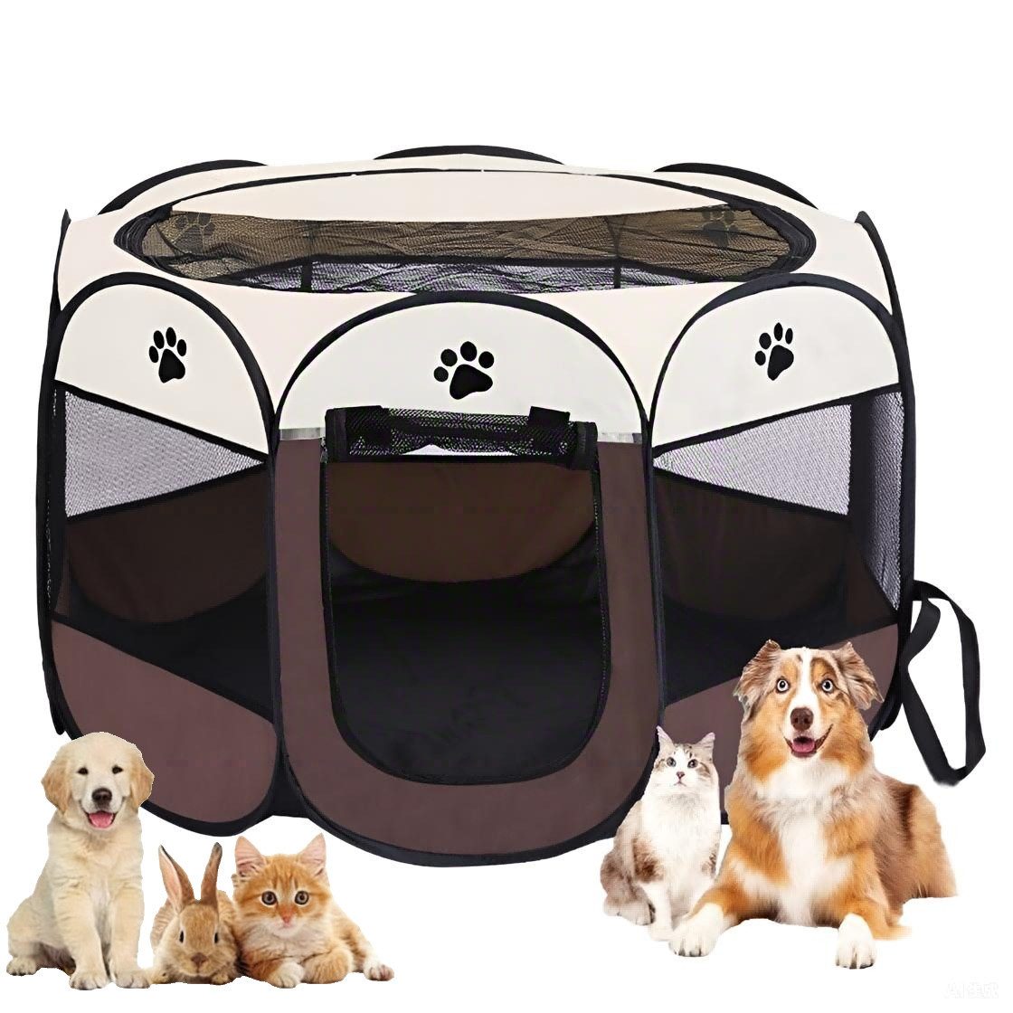 ibettertec Tierhaus Faltbarer Katzenkäfig, Haustierkäfig, Kleintier Auslauf, 91×91×58cm, für Hunde, Katzen, Hasen & Kleintiere im Innen- und Außenbereich