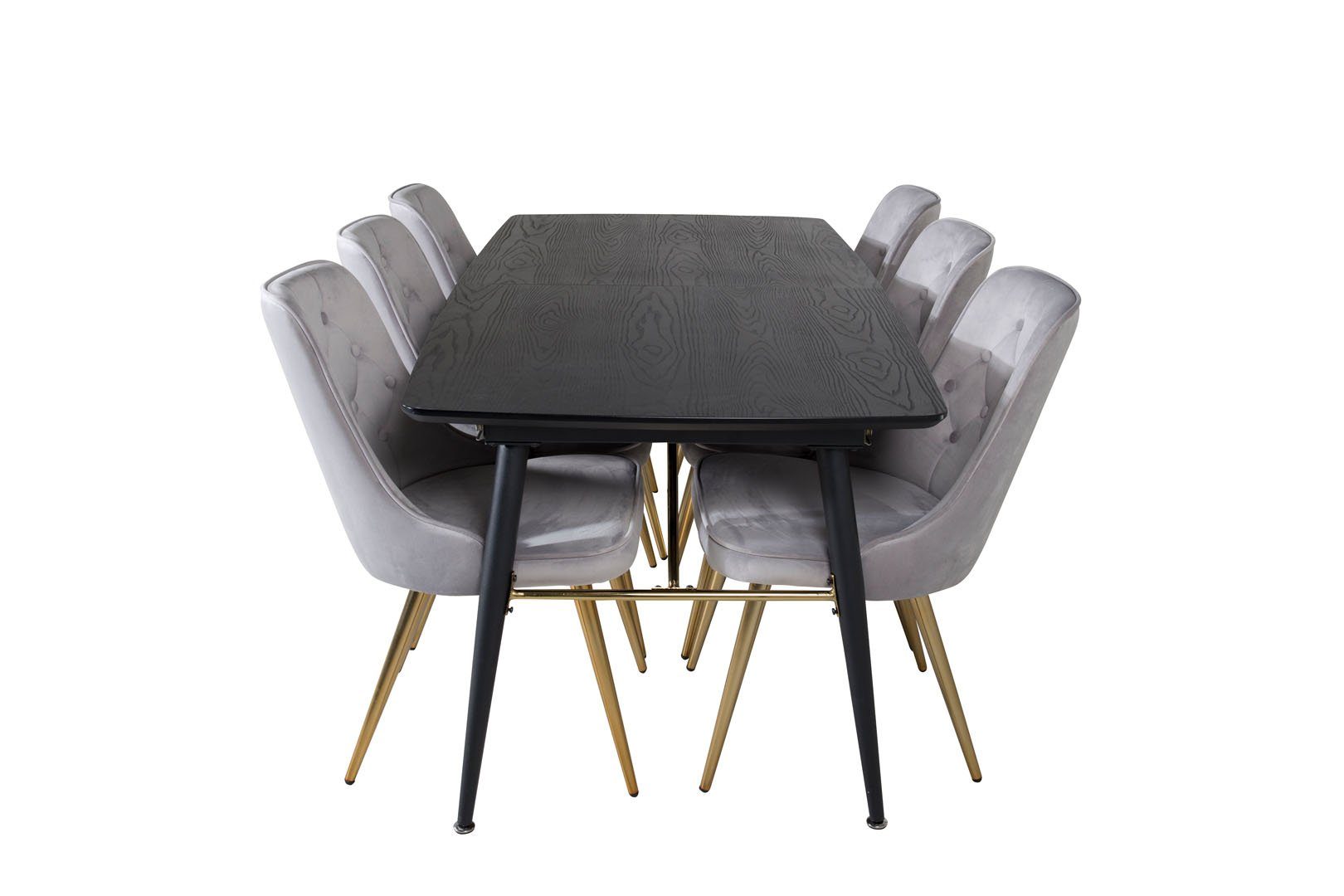 (7-tlg) Tisch Esstisch ebuy24 Lä, Gold schwarz;hellgrau;Messingdekor Essgruppe ausziehbarer Essgruppe