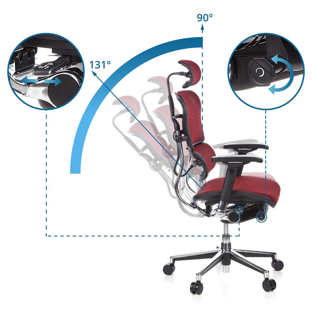 Weinrot Bürostuhl ergonomisch OFFICE hjh (1 Netzstoff Chefsessel Drehstuhl ERGOHUMAN St), Luxus