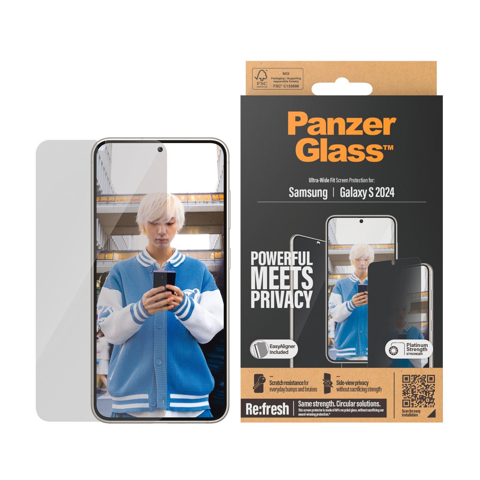 PanzerGlass Displayschutzglas Ultra Wide Fit Privacy Screen Protector für Samsung Galaxy S24, Displayschutzfolie, stoßfest, kratzbeständig