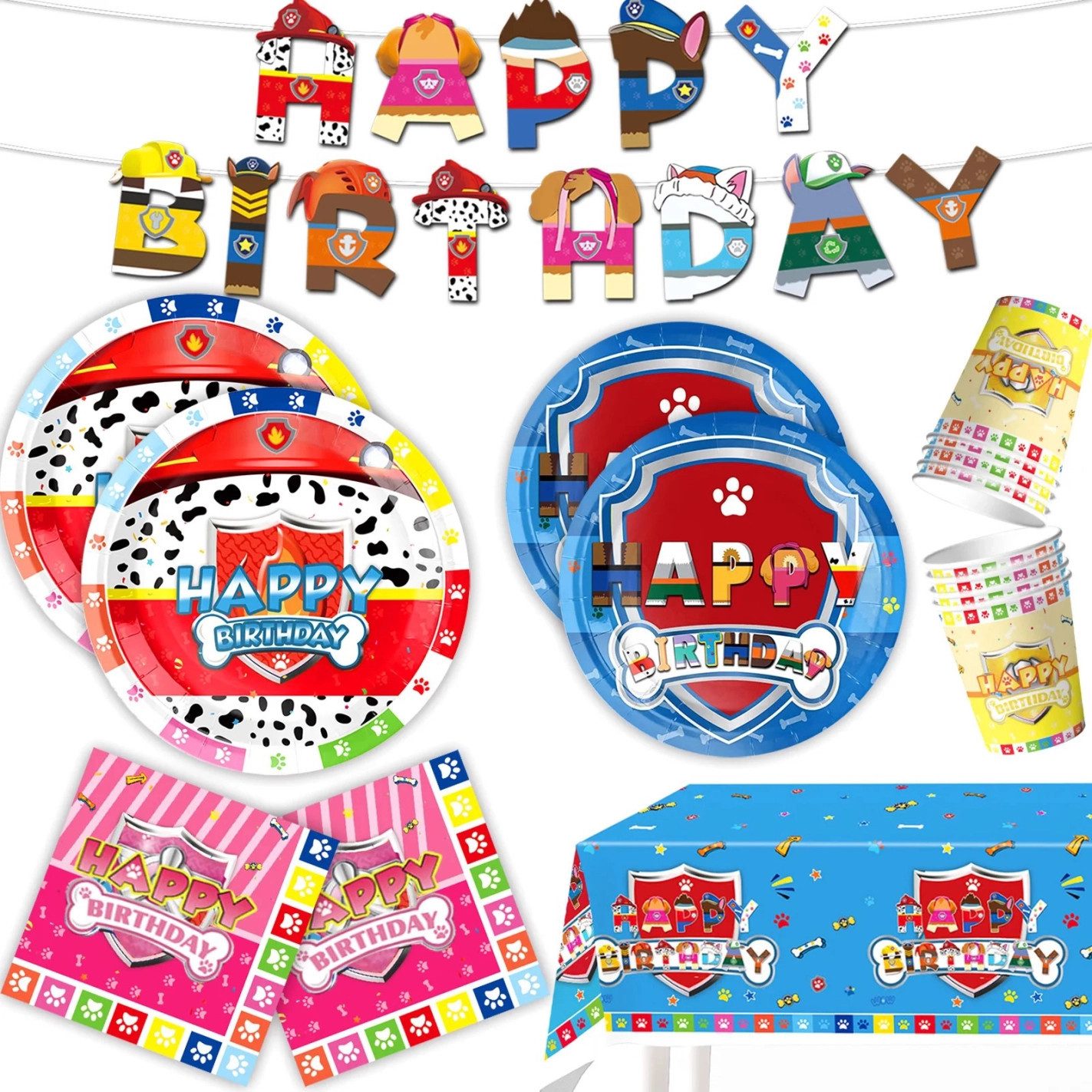 PartyFlamingo Kindergeschirr-Set Paw Patrol Party Set Geschirr für 10 Gäste Chase Deko Kindergeburtstag (51-tlg), 10 Personen – Bild 4 von 4