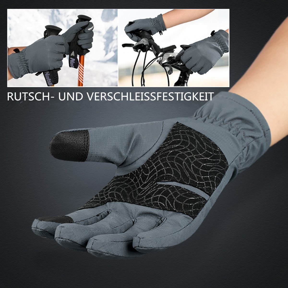 MAEREX Touchscreen Anti-Rutsch Winter Handschuhe -40℃ bis Wasserdicht Skihandschuhe Grau(L)