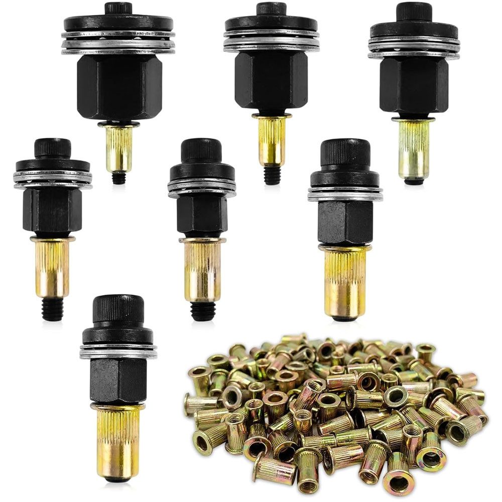 QUBEBU Blindniete Nietenzange Nietmuttern, Nieten Set mit Werkzeug Dorn für M3 - M12, (Handnietwerkzeug Set, Rivet Nut Tool Entworfen für Enge Räume, 77 St., Verwendet für Metallplatten, Rohre usw), M3/M4/M5/M6/M8/M10/M12-Muttern