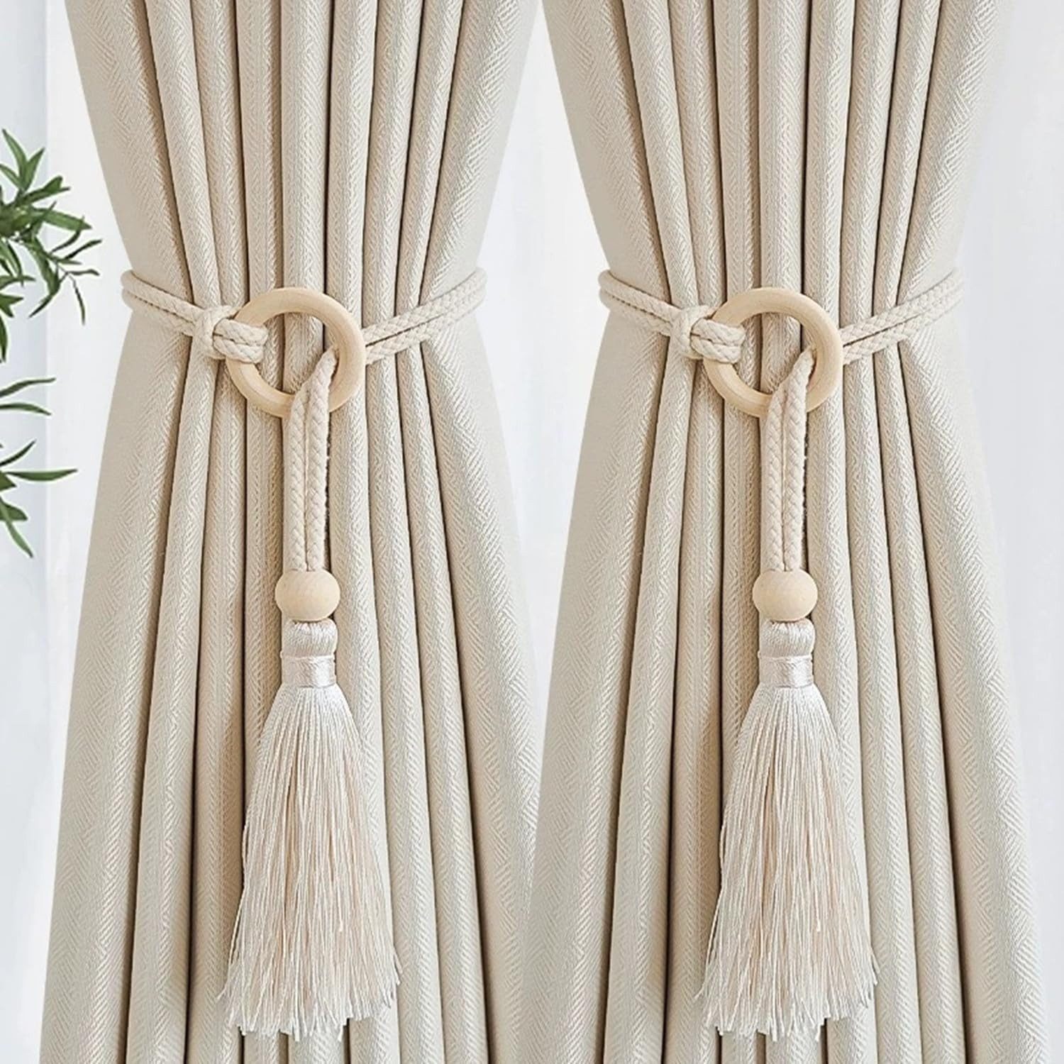 FOUORTUNATE-BEE Dekoklammer für Raffhalter 2er Vorhanghalter Baumwollseil Quasten Gardinen Raffhalter Deko, (2-tlg), Gardinenhalter Boho Wohnzimmer Schlafzimmer – Bild 3 von 5