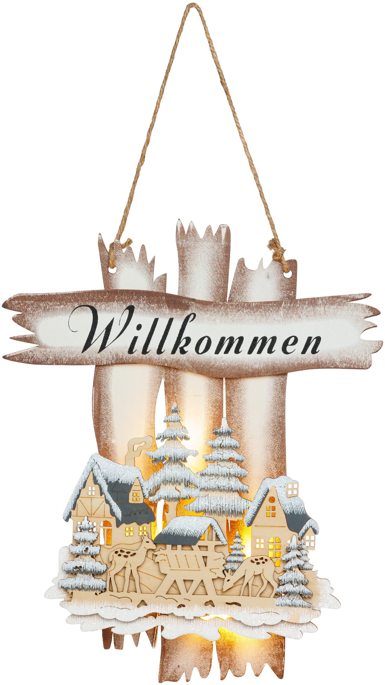 SIKORA Dekoobjekt DK03 Holz Türschild verschneite Waldszene "Willkommen" LE günstig online kaufen