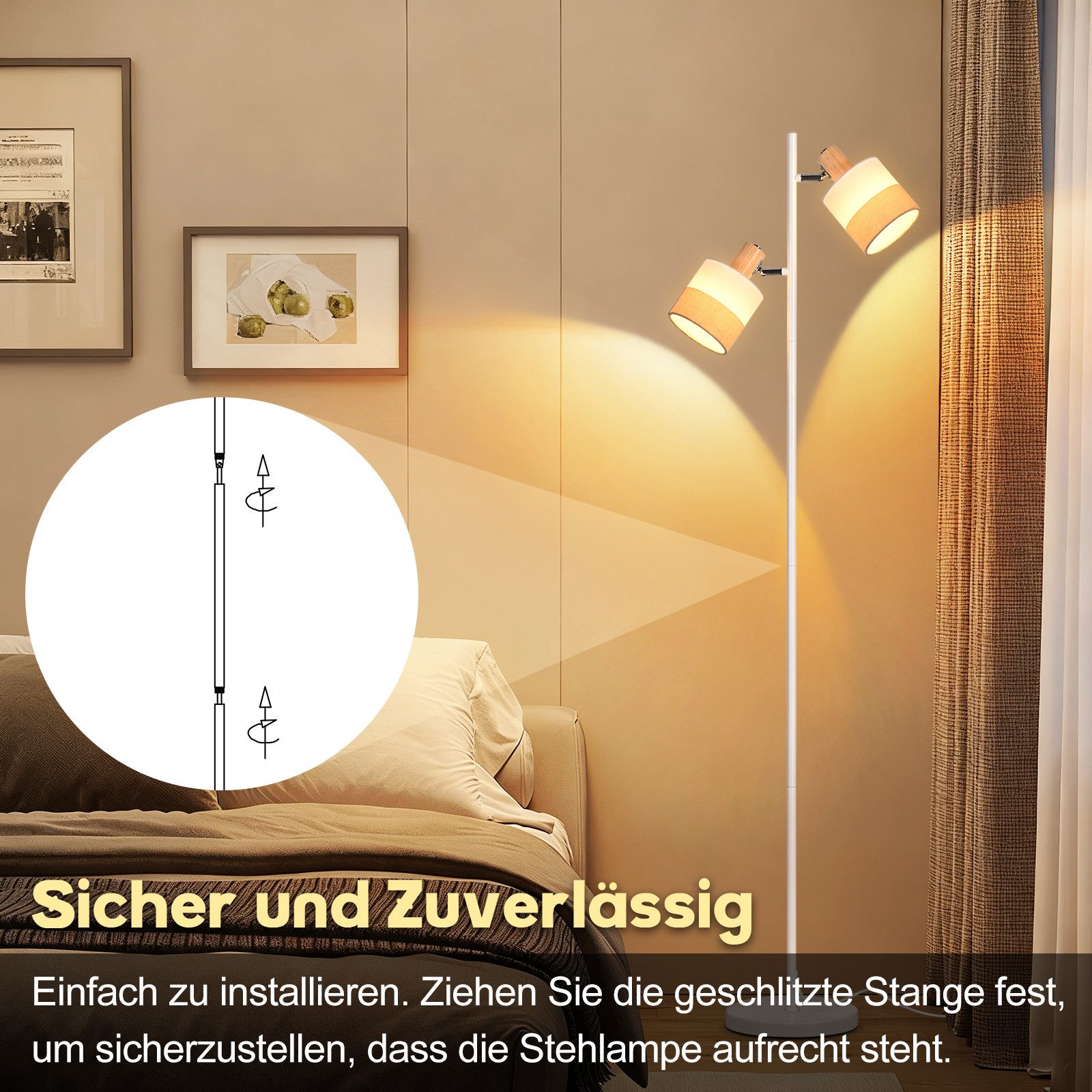 ZMH Stehlampe Wohnzimmer Stehleuchte Vintage - Stoff Standlampe 1/2/3 Flammig Retro – Bild 5 von 5