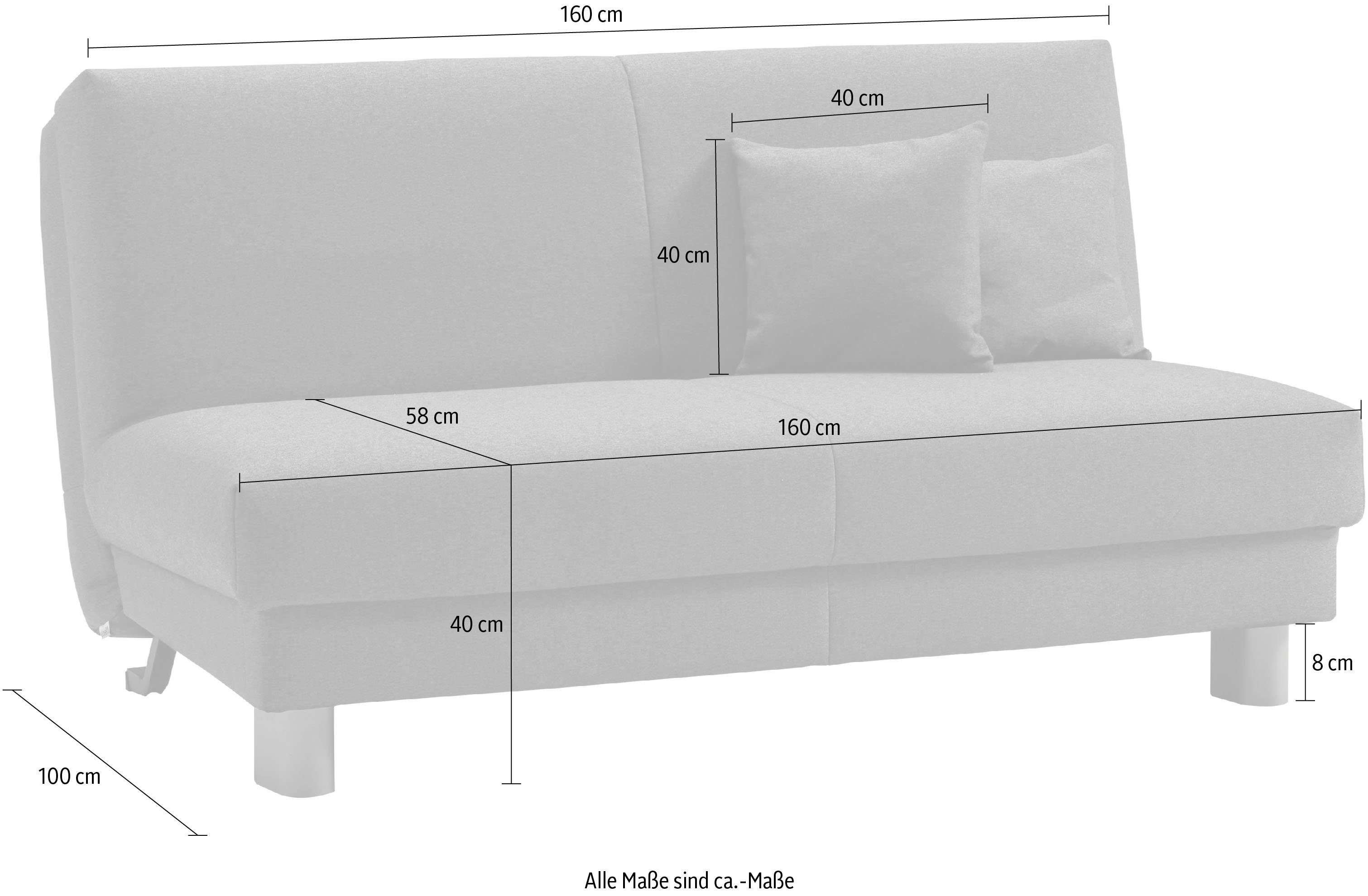 ell + Enny, 155 cm, Schlafsofa Rückenlehne Breite cm, 40 Füße schwarz, Liegefläche grau ell Liegehöhe