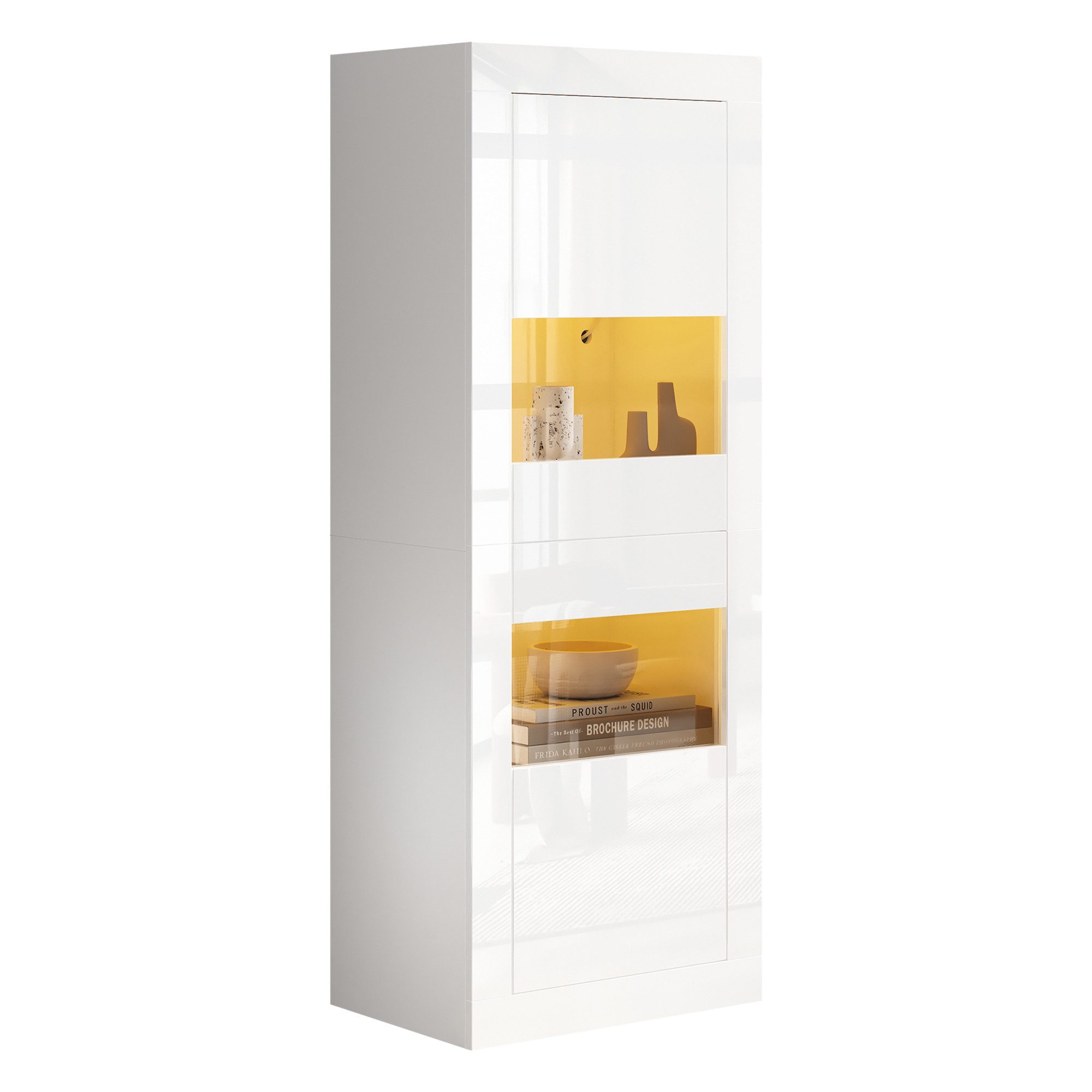 OKWISH Vitrine Hochglanzweiß Hochschrank (Lagerschrank, Highboard, freisteh günstig online kaufen