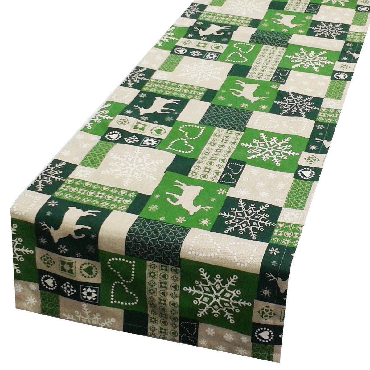 SCHÖNER LEBEN. Tischläufer Schöner Leben Tischläufer Patchwork Weihnachten grün beige 40x160cm, handmade | Tischläufer