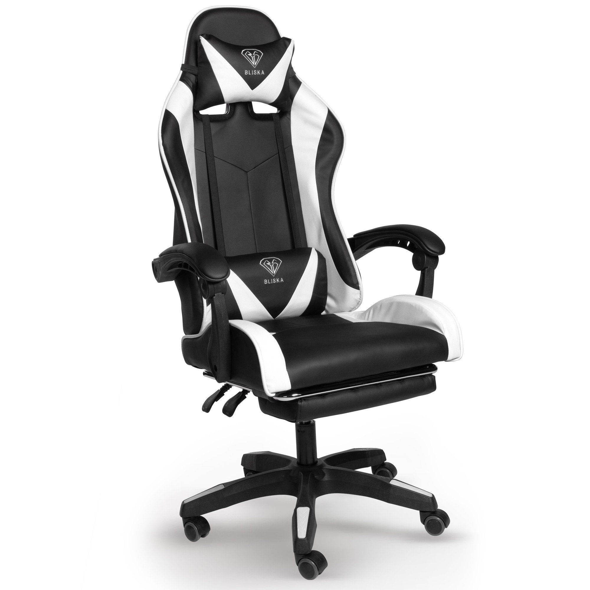 TRISENS Chefsessel Ikarus (einzeln), Gaming Stuhl mit Fußstütze Bürostuhl im ergonomischen Gaming-Design Schwarz / Weiß