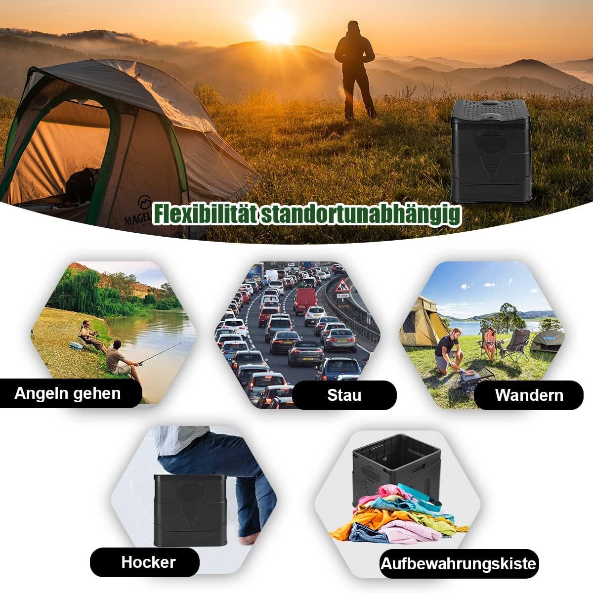 AKKEE Campingtoilette Faltbare Mobile Toilette Campingtoilette max 150 kg, 12 Toilettenbeuteln