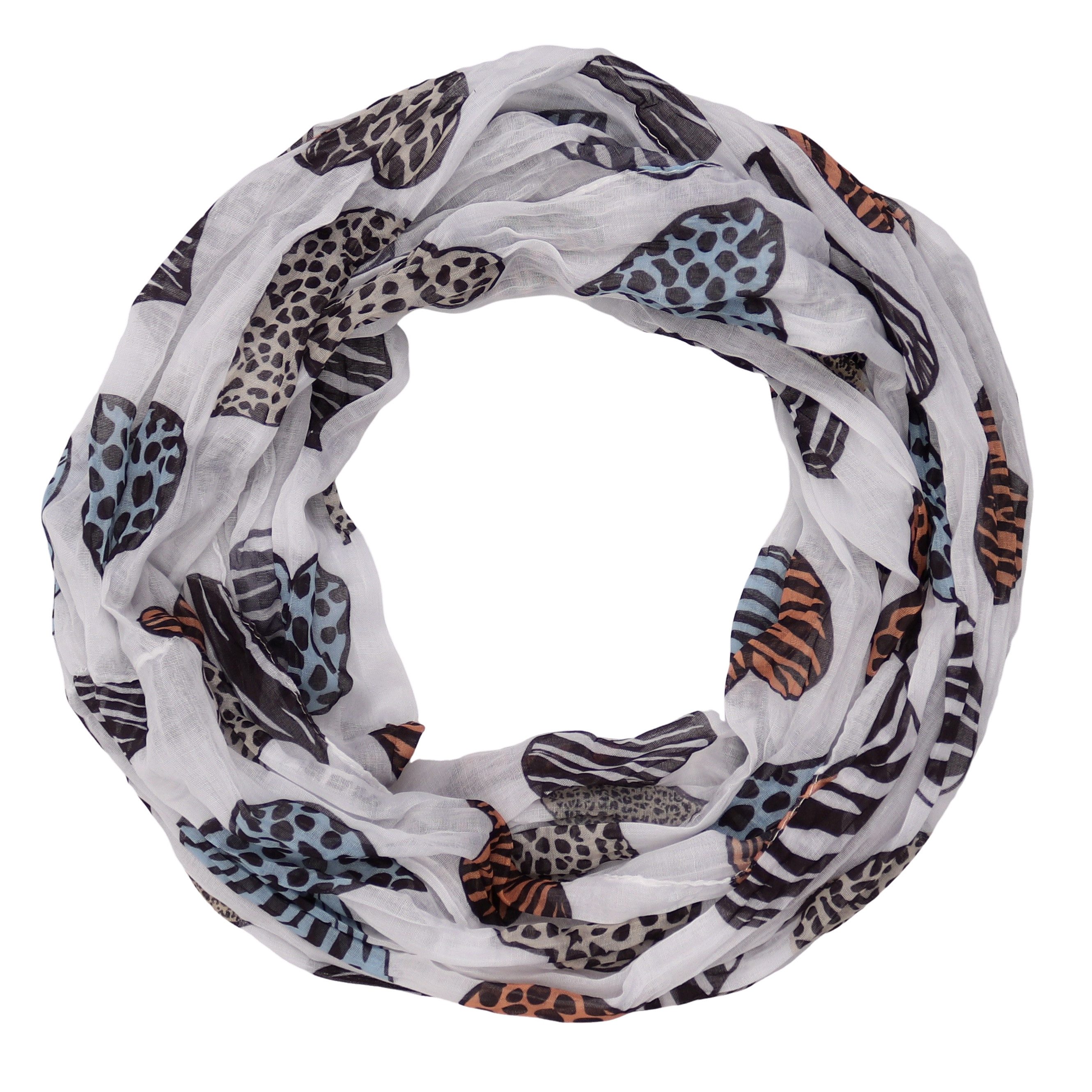 Loop Damen Schal mit Herz-Leo-Zebra Muster, Weich Schlauchschal