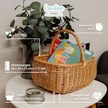 Creative Home Einkaufskorb Picknickkorb Weidenkorb mit Henkel Naturbraun Handgeflochten