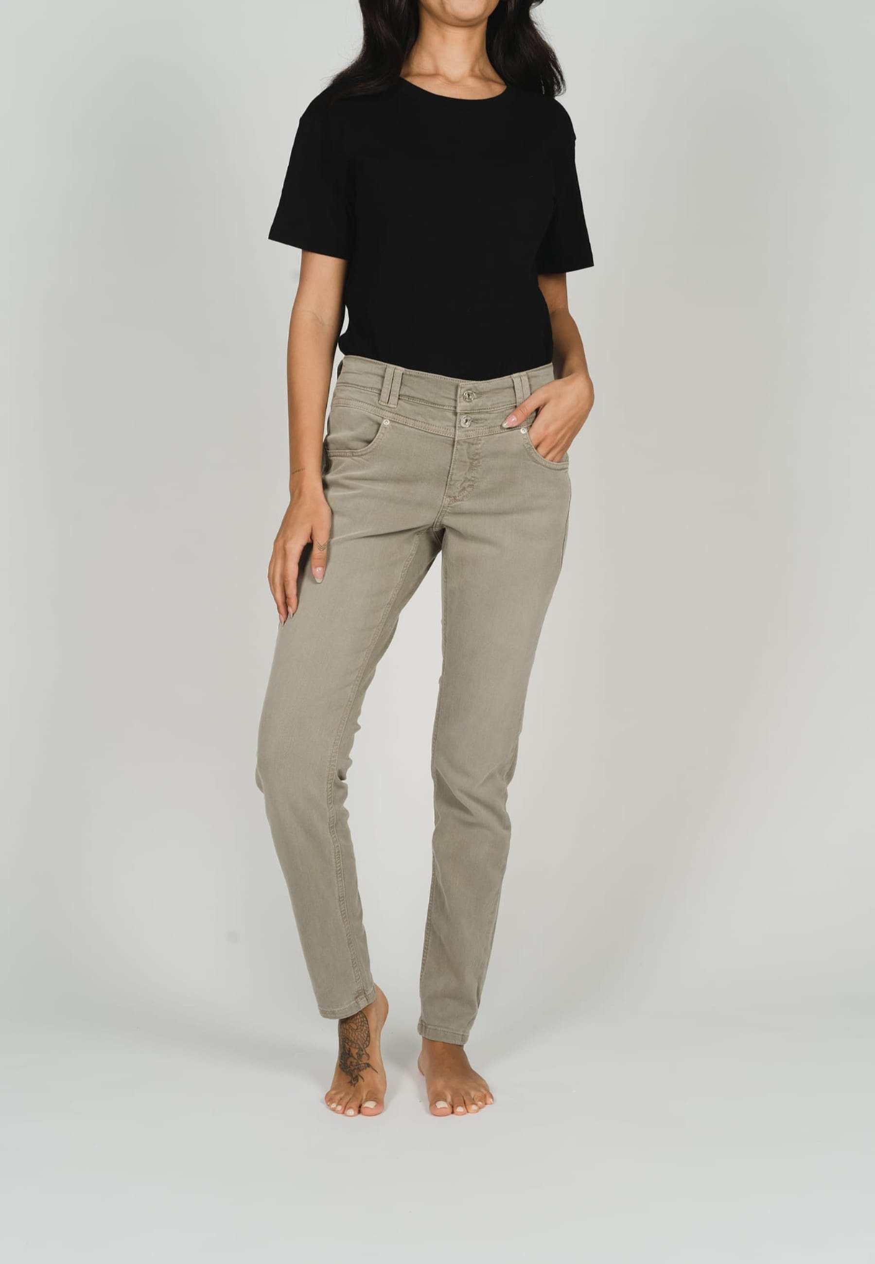 ANGELS Slim-fit-Jeans Jeans Skinny Button mit Coloured Denim braun