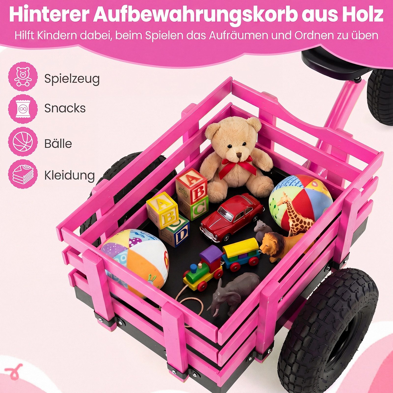 COSTWAY Dreirad, Kinderfahrrad mit verstellbarem Sitz, Lenker & Anhänger