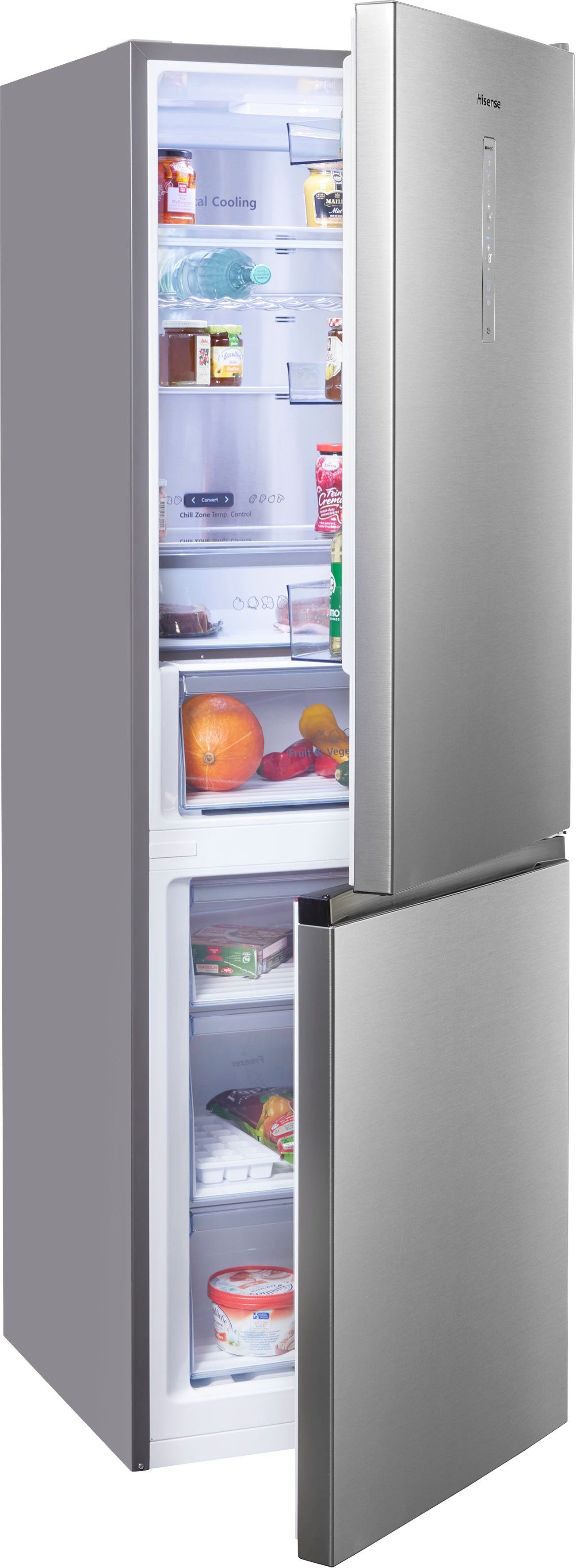 Hisense Kühlschrank grau metallic strukturiert RB424N4CIC, 185 cm hoch, 60  cm breit, MultiFlow: rostfrei, Elektronische Steuerung in der Gerätetür