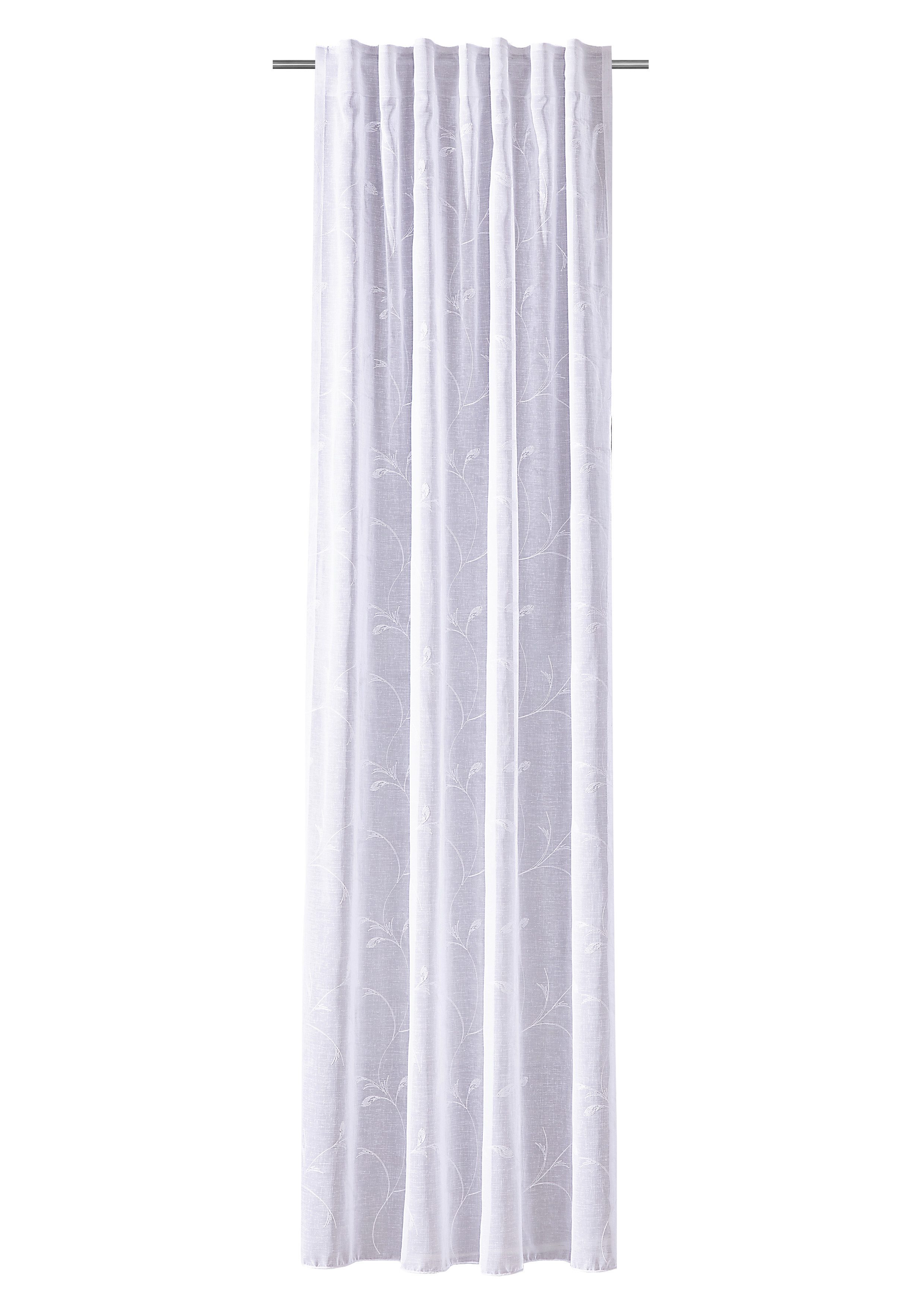 Verdi Vorhang Schlaufenbandschal Mia, Weiß-Weiß-Optik, Ranken-Stickerei 135 x 245 cm (1 St), Multifunktionsband, halbtransparent