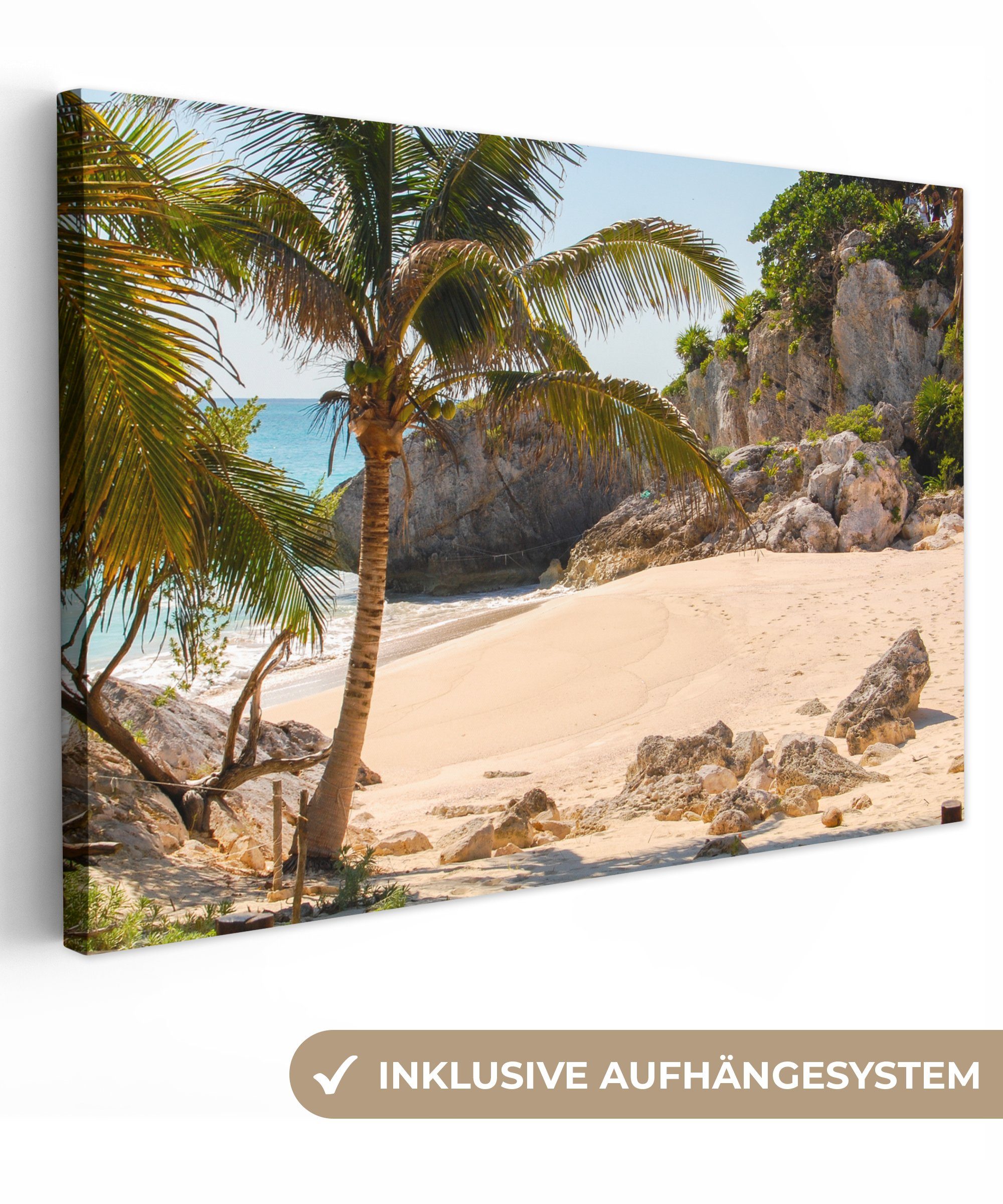 OneMillionCanvasses® Leinwandbild Tropischer Strand an der Riviera Maya bei Tulum in Mexiko, (1 St), Wandbild Leinwandbilder, Aufhängefertig, Wanddeko, 30x20 cm