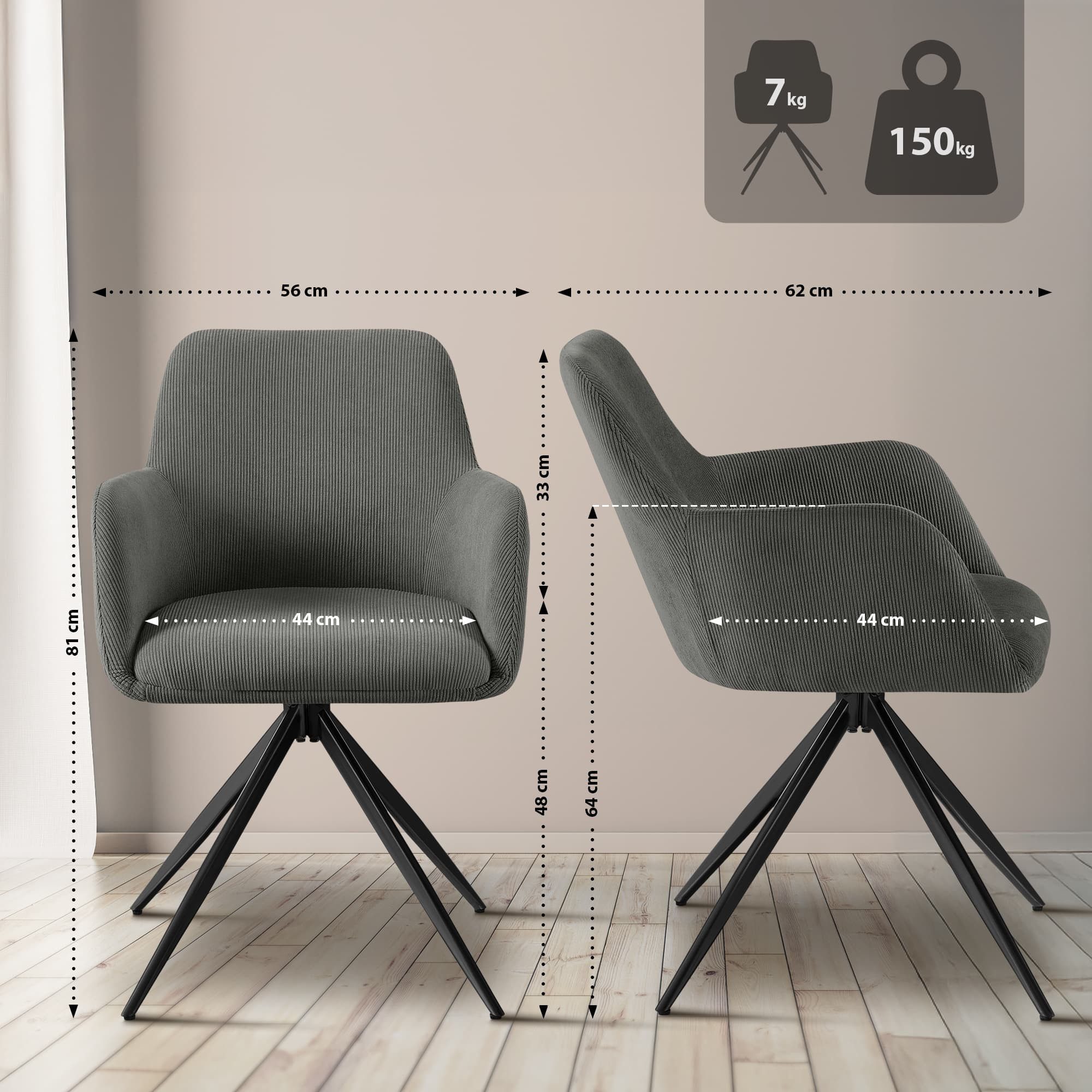 CLP Esszimmerstuhl Olema, mit Cordbezug, schwenkbarer Polsterstuhl günstig online kaufen