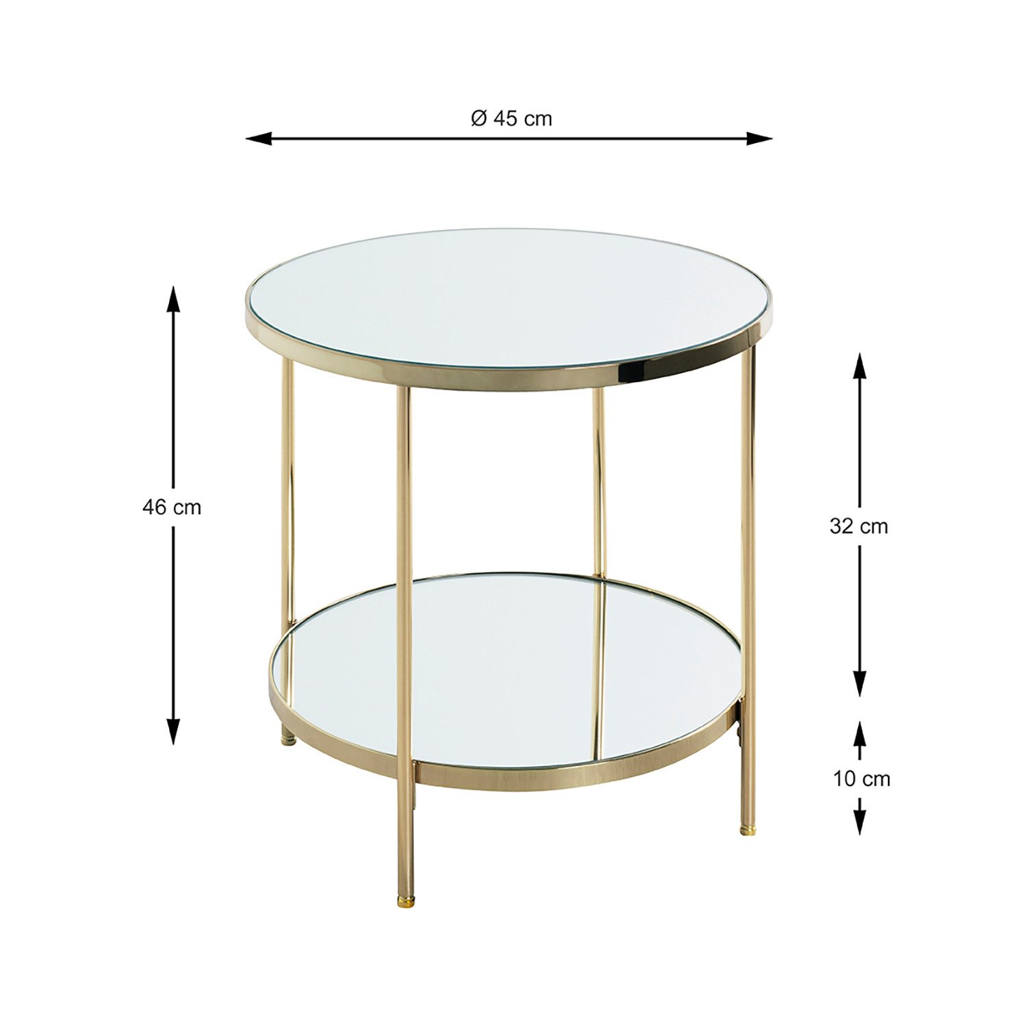 HAKU Beistelltisch Beistelltisch vermessingt - Sofatisch Spiegel - H 46 x Ø 45 cm (1xBeistelltisch, Dekotisch - kleiner Tisch), Beistelltisch aus Metall