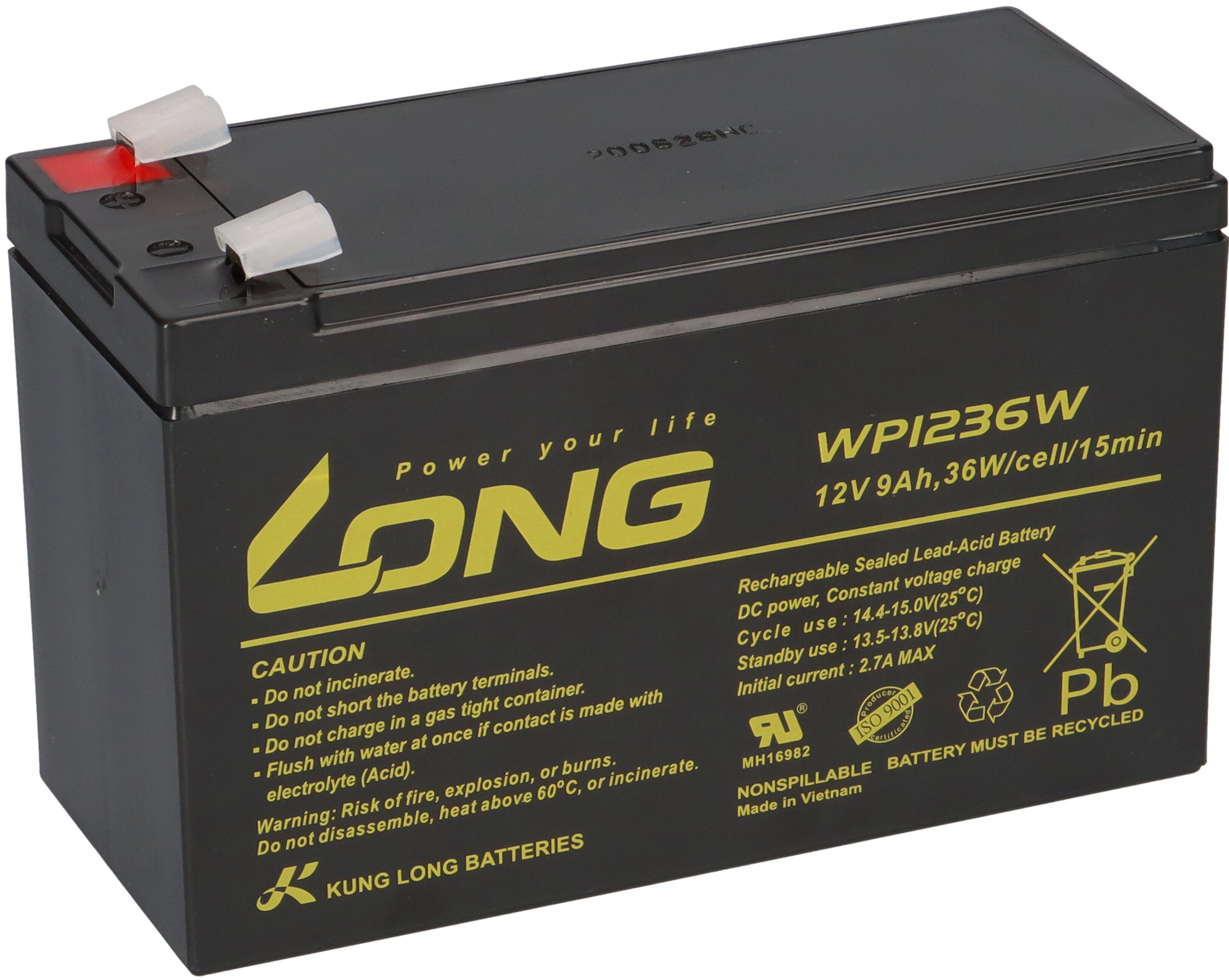 Kung Long Blei Akku 12V 9Ah WP1236W kompatibel APC Back UPS 650 700 800 RBC17 Akku