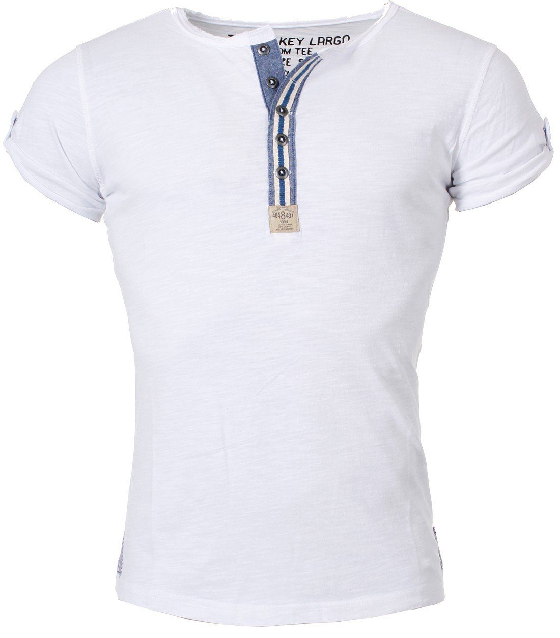 Key Largo T-Shirt für Herren Arena button vintage Look MT00023 mit Knopfleiste unifarben kurzarm slim fit Weiß