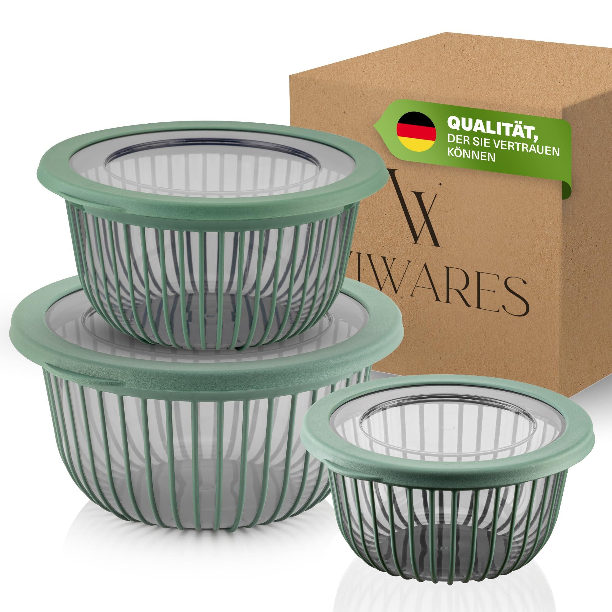 Schüssel Viwares Schüssel-Set 3er mit Deckel – 1, 2, 3 L Grün