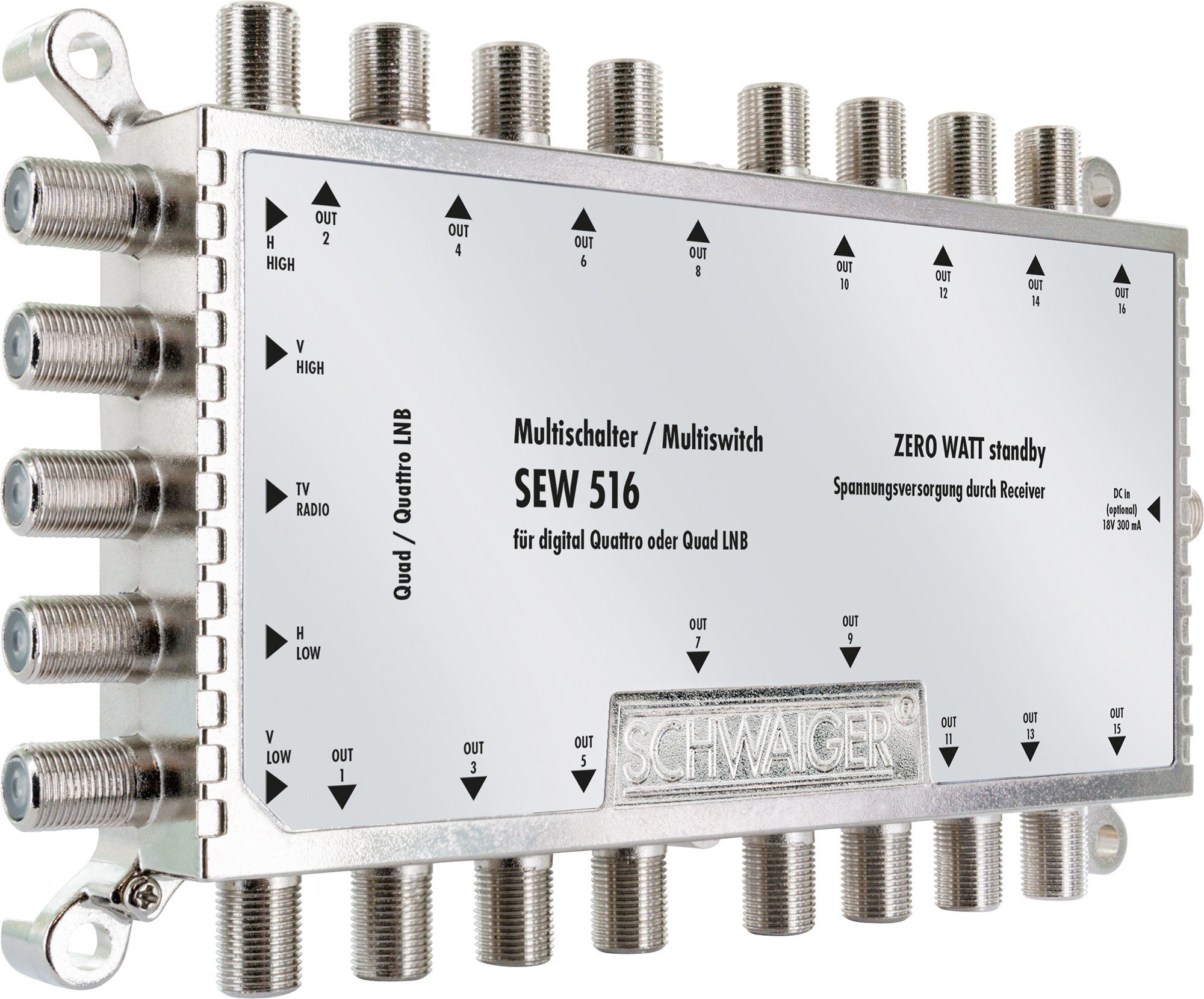 Schwaiger SAT-Multischalter SEW516 531 (verteilt 1 Satellitenpositionen auf 16 Ausgänge), unabhängige Programmvielfalt für alle Teilnehmer