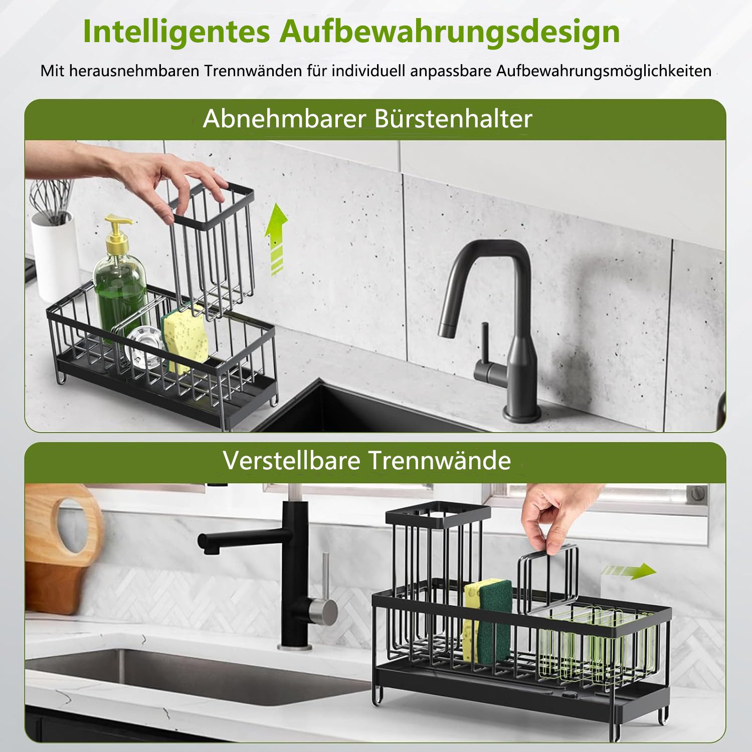 Refined Living Küchenorganizer-Set Küchen Spülbecken Organizer, Sink Caddy Organizer, Schwammhalter, (Aufbewahrung Spülutensilien mit Auto-Abfluss und 360° Dreh – Bild 5 von 5