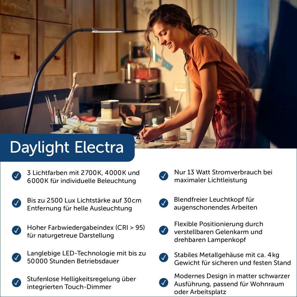 Daylight LED Arbeitsleuchte - Electra LED Stehlampe / Standleuchte (schwarz), LED fest integriert