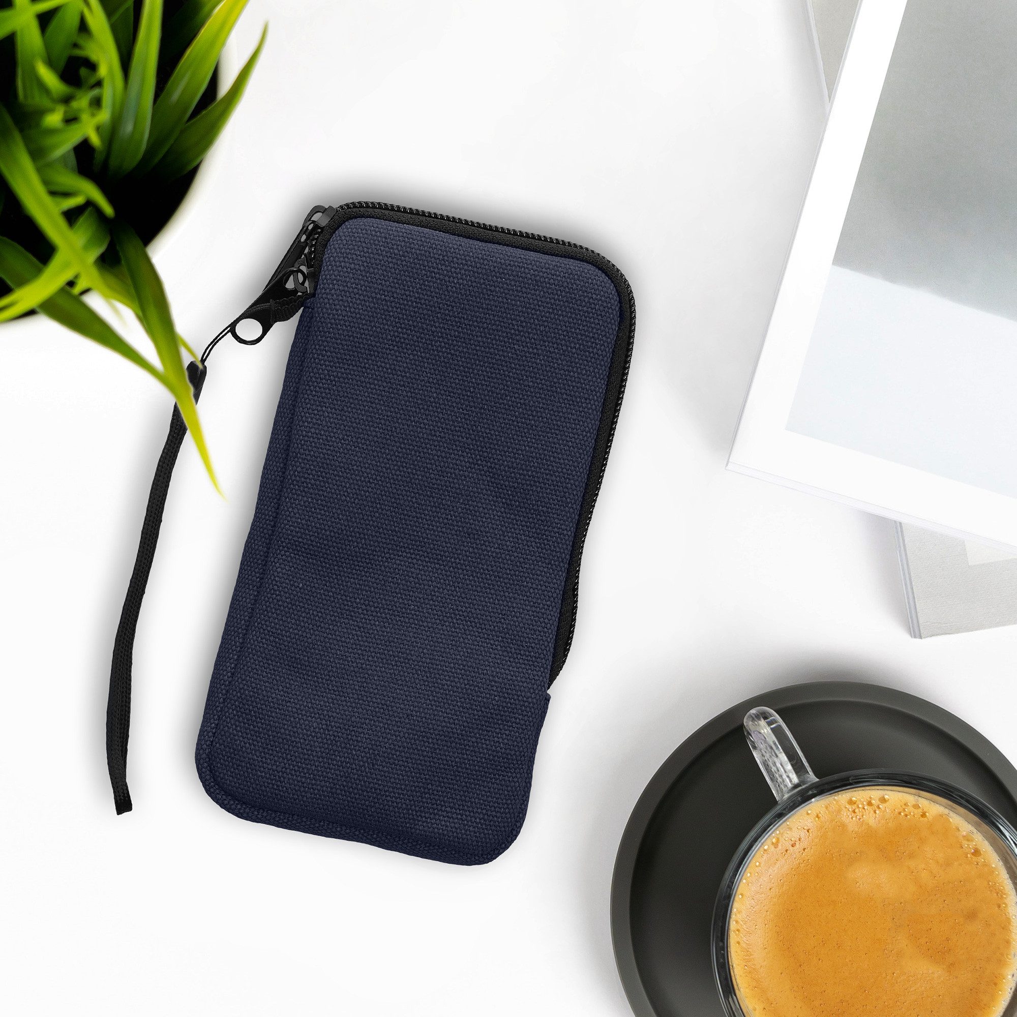 kwmobile Handytasche Handy Tasche für Smartphones XXL - 7" Hülle (1-tlg), Canvas Handyhülle mit Mikrofaser Inlay in Dunkelblau