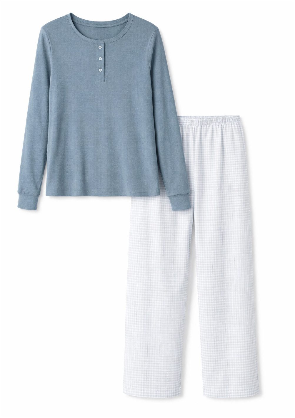 Sensis Schlafanzug lang, Pyjama Damen, Hose kariert