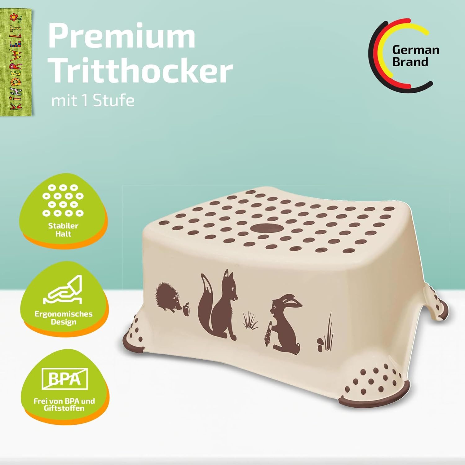 KiNDERWELT Tritthocker Premium Tritthocker Forest beige stabiler Hocker für günstig online kaufen