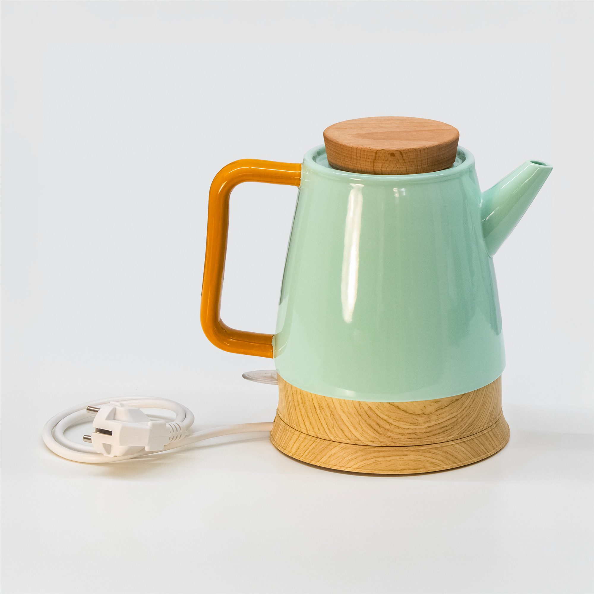 KVOTA Wasserkocher Keramik-Wasserkocher 1,5 l mint/holz mit Holzdeckel, Grün/Mint, 1.5 l, 1600 W, Holzdeckel, Glanz, smartes Design – Bild 5 von 5