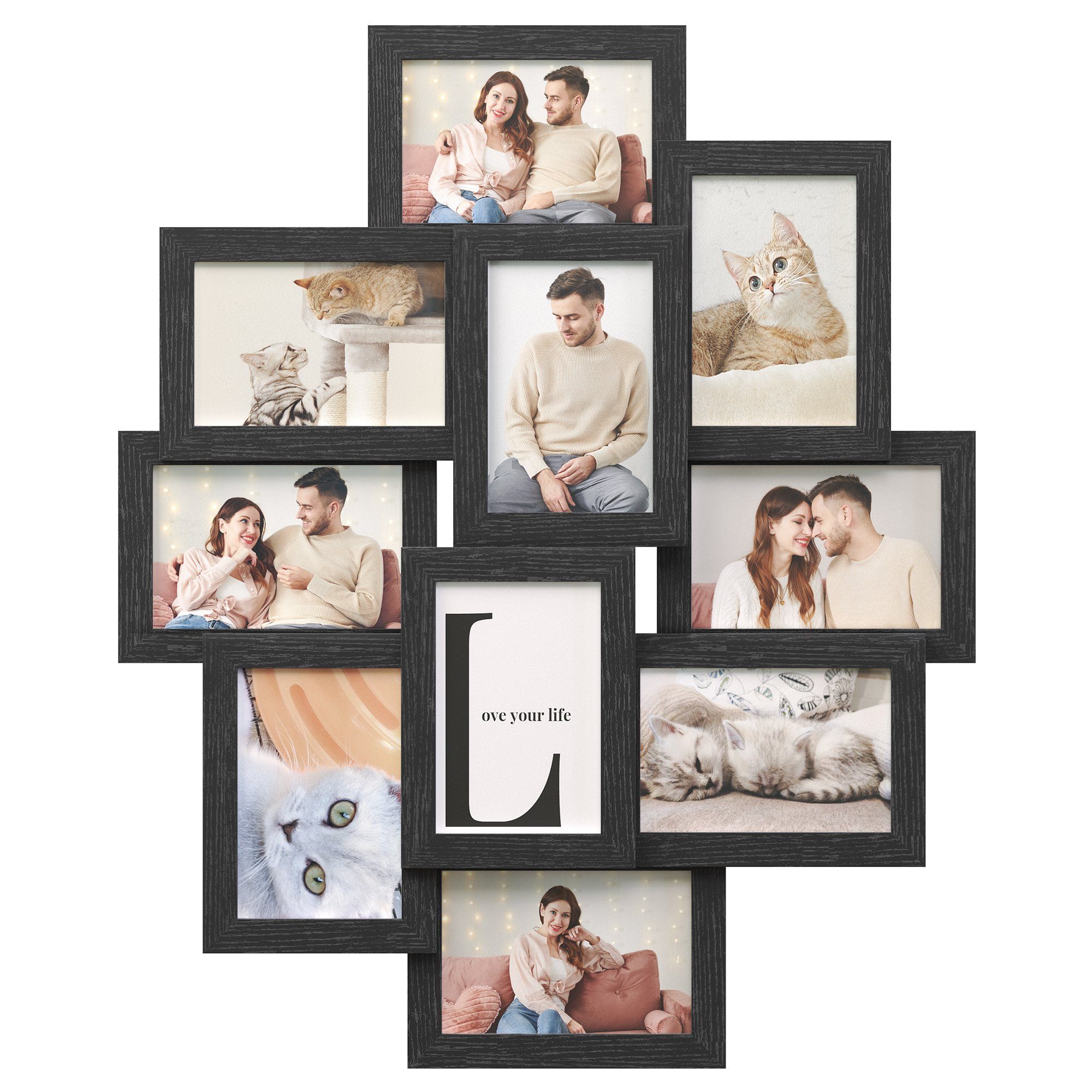SONGMICS Bilderrahmen-Set Collage Fotorahmen Familie, für 10 Bilder, Montage erforderlich, für 10 Fotos je 10 x 15 cm (4 x 6 Zoll)