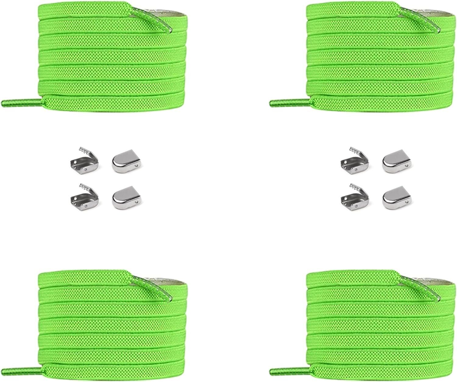 Schnürsenkel Schnürsenkel inkl. (Clips) silber apple Stück - Enden Clips, in für ELANOX green mit 4 Schuhe Paar St. elastische 2 8