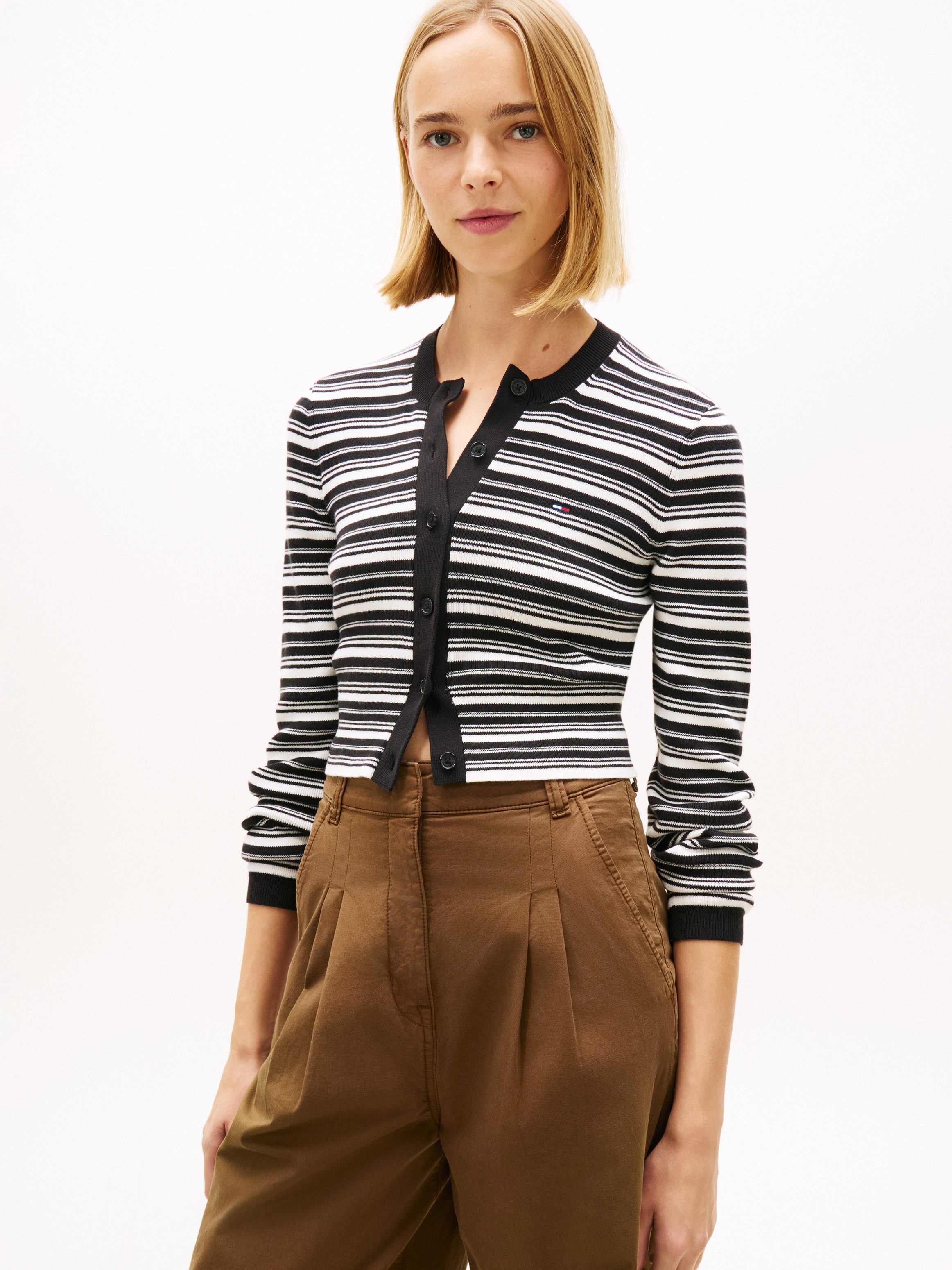 Tommy Jeans Strickjacke TJW CREW NECK STRIPE CARDI EXT reine Baumwolle, Streifen Look