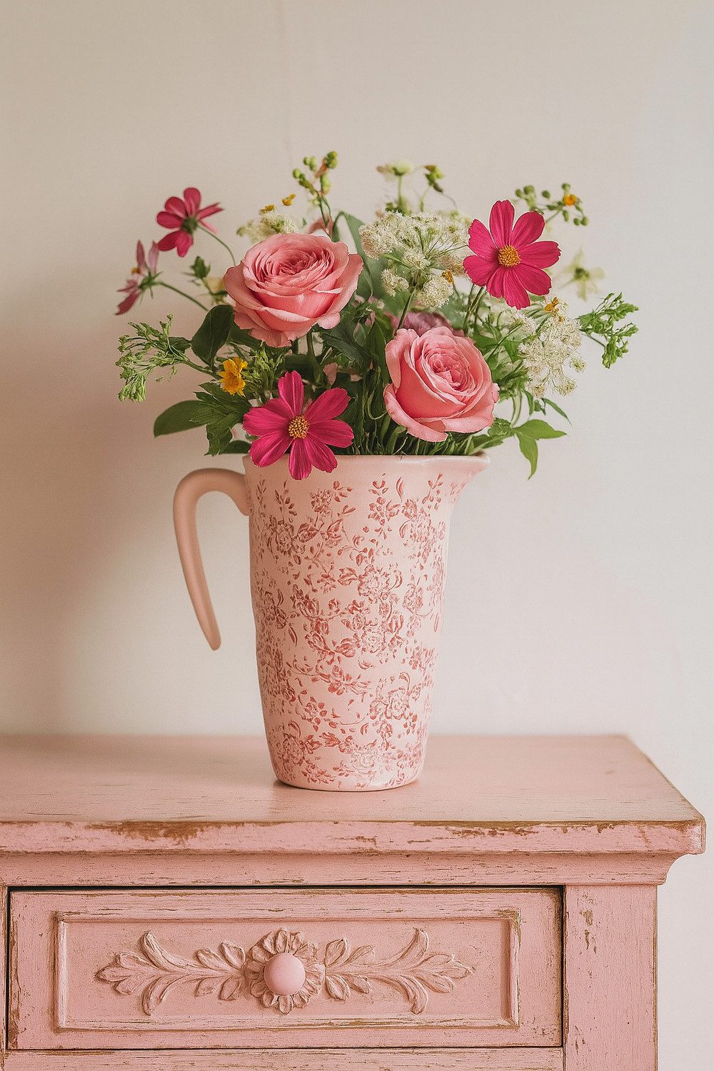 Vosteen Dekovase H19 cm rosa (1 St), Keramik Vase romantisch vintage Blumenmuster