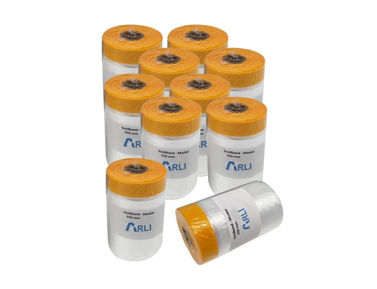 ARLI Abdeckfolie 10x Goldband Masker 550 mm x 25 m, 0,01 mm Stärke, für Malerfolie, Abdeckfolie mit Klebeband, (10er, 10-St., Set), HDPE Folie mit Washi Tape für Abdeckarbeiten