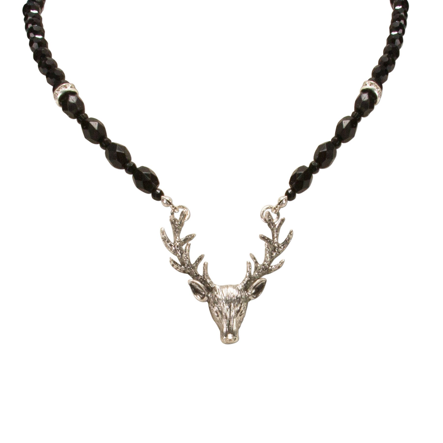 Alpenflüstern Collier Perlen-Trachtenkette Hirsch (schwarz), - Damen-Trachtenschmuck mit Hirsch-Geweih, elegante Dirndlkette – Bild 3 von 4